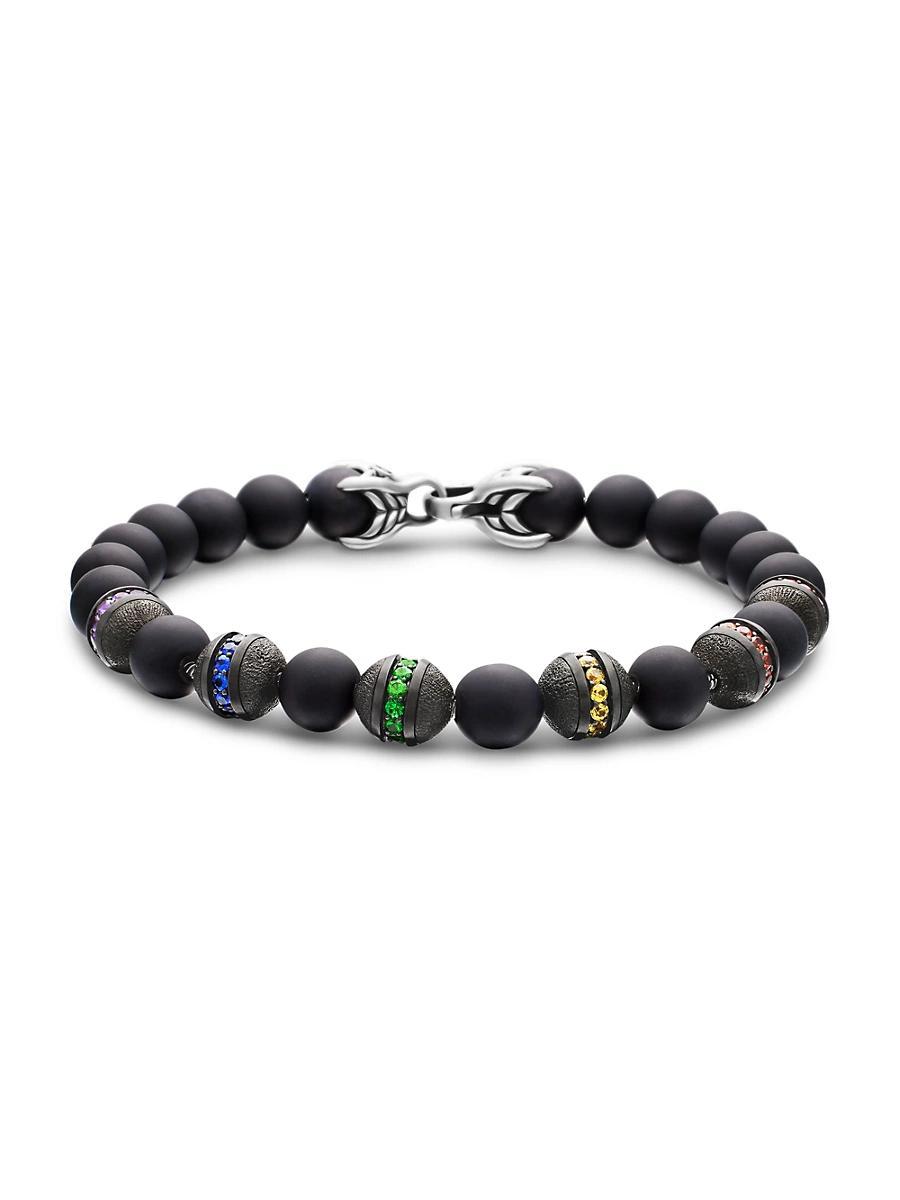 Mens Spiritual Beads Rainbow Bracelet in Sterling Silver Product Image