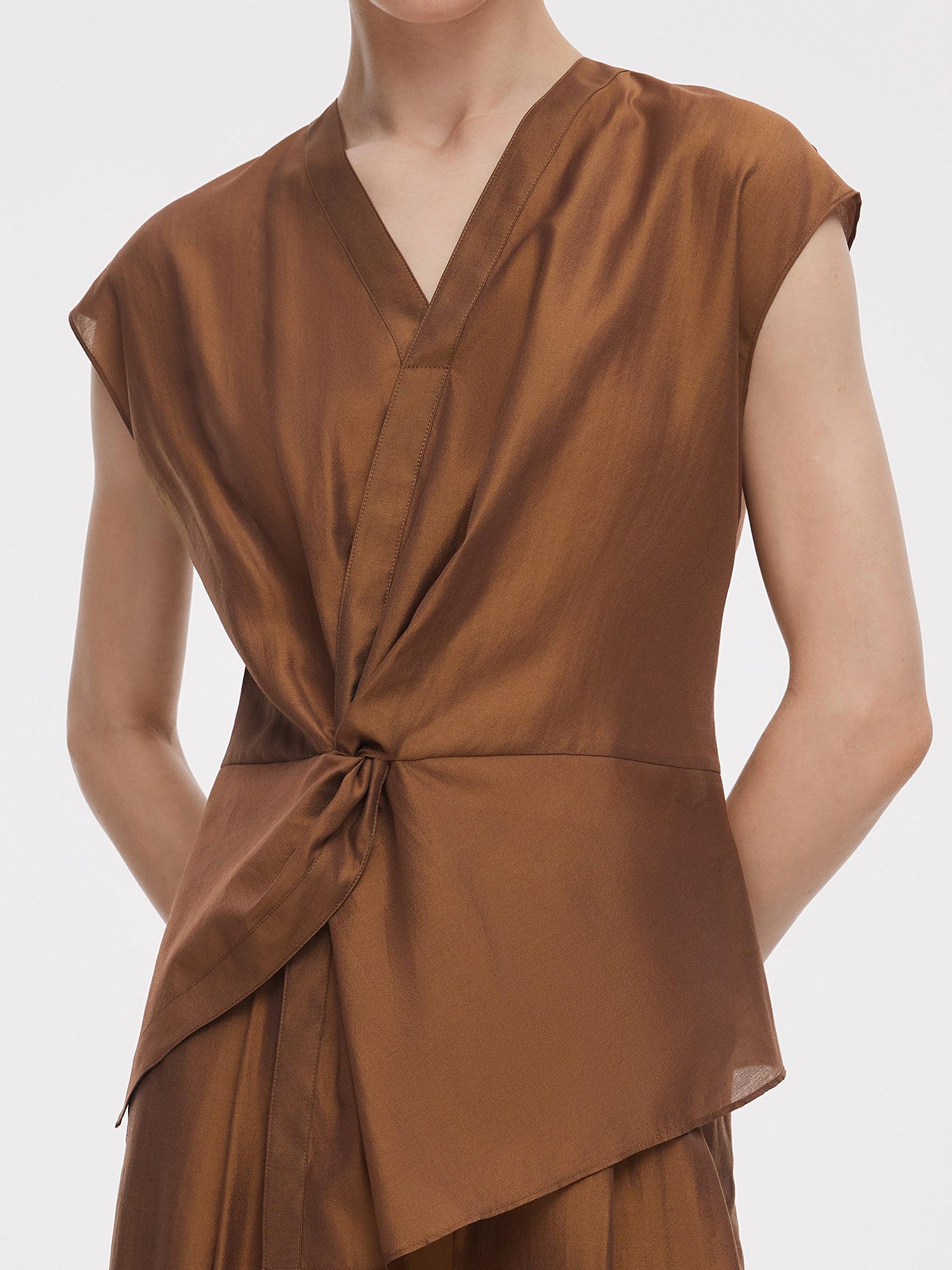 Acetate Modal Blend Twist Front Women Asymmetrical Top Product Image