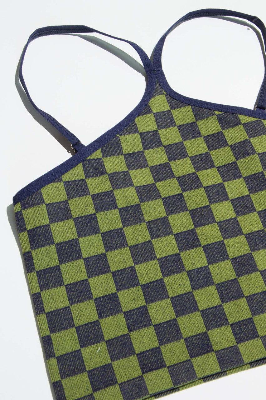 Green Checkered Seamless Y Neck Crop Cami Product Image
