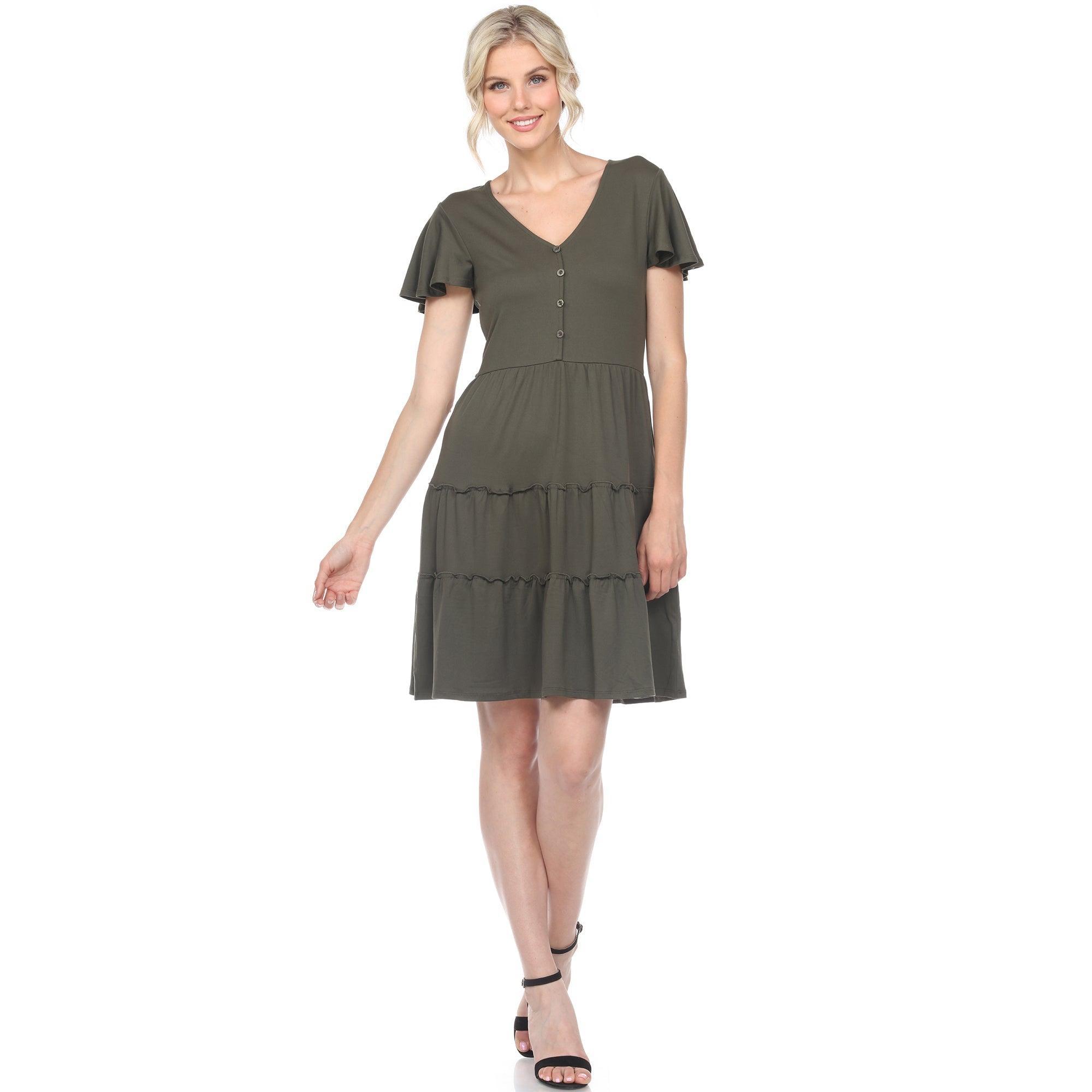 Short Sleeve V-neck Tiered Dress Product Image