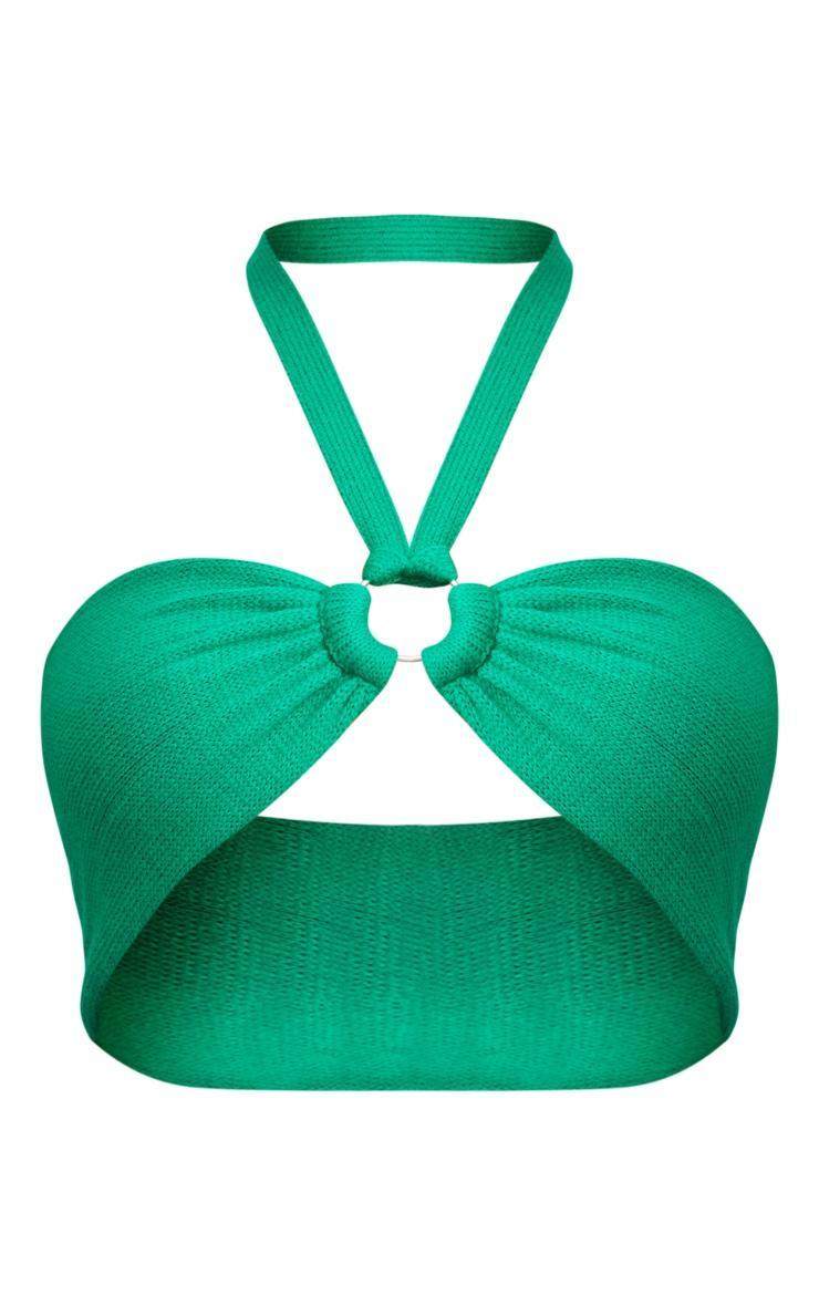 Green Ring Detal Halter Tie Knit Bralet Product Image