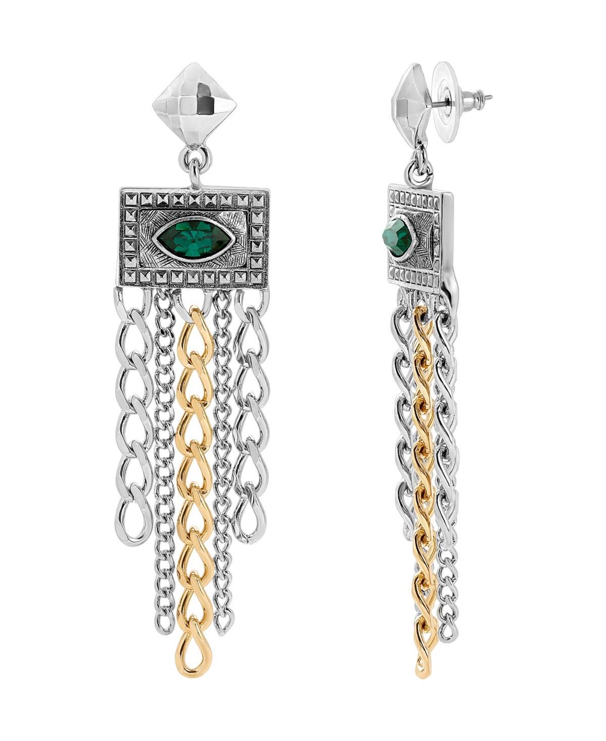 1928 Two-Tone Green Crystal Chain Chandelier Drop Earrings, Womens Product Image