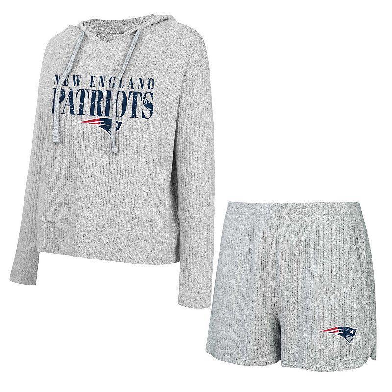 Women's Concepts Sport Gray New England Patriots Juniper Long Sleeve Hoodie T-Shirt & Shorts Set,  Product Image