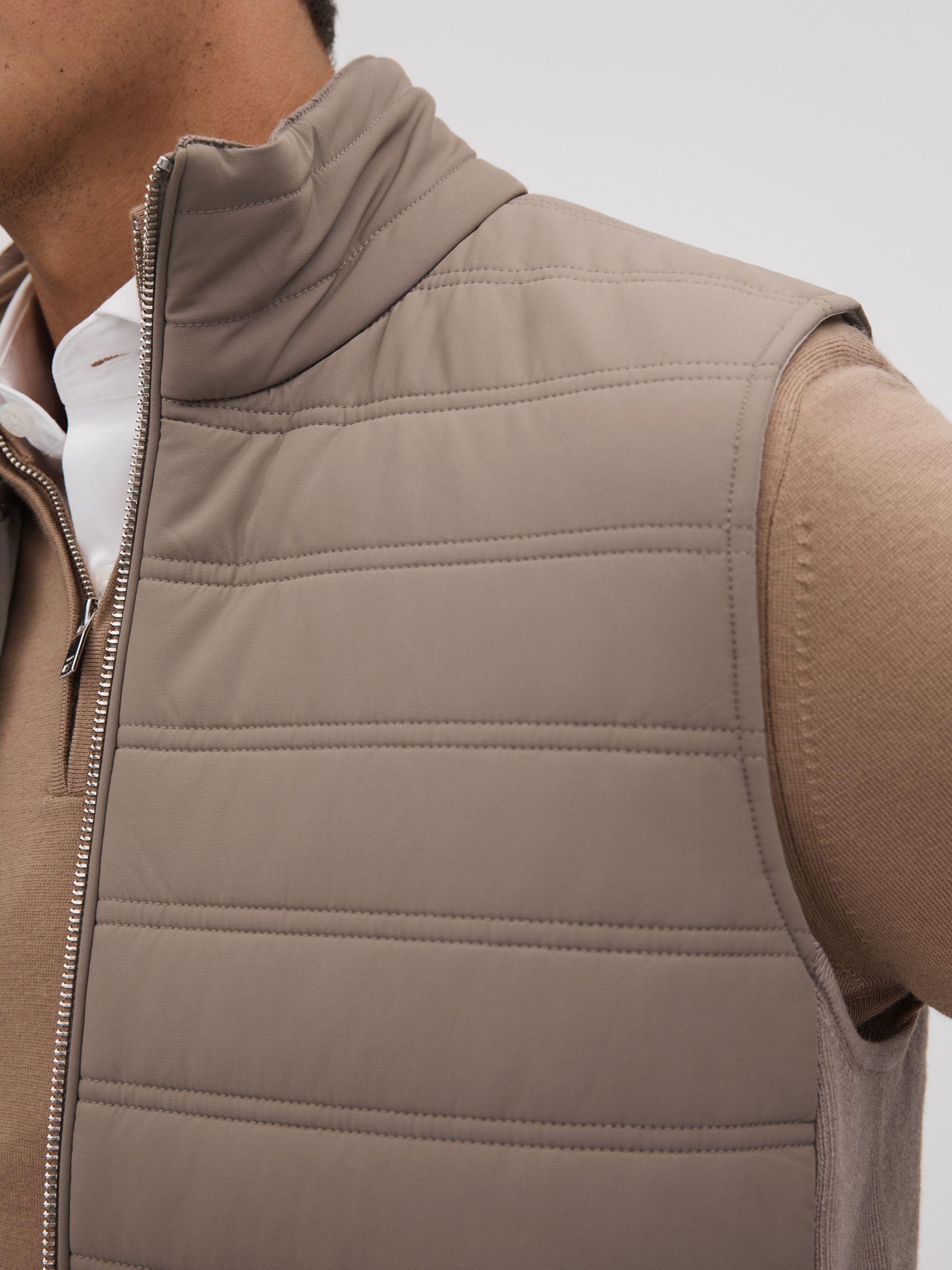 Hybrid Quilt and Knit Zip-Through Gilet in Mink Product Image