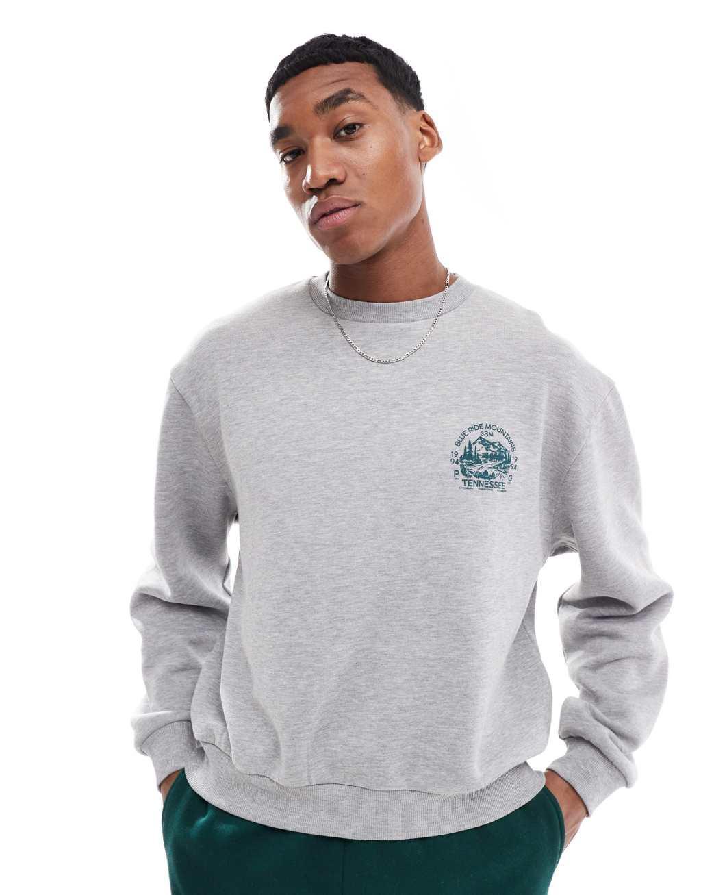 ASOS DESIGN overiszed boxy sweatshirt with tennesee print in gray heather Product Image