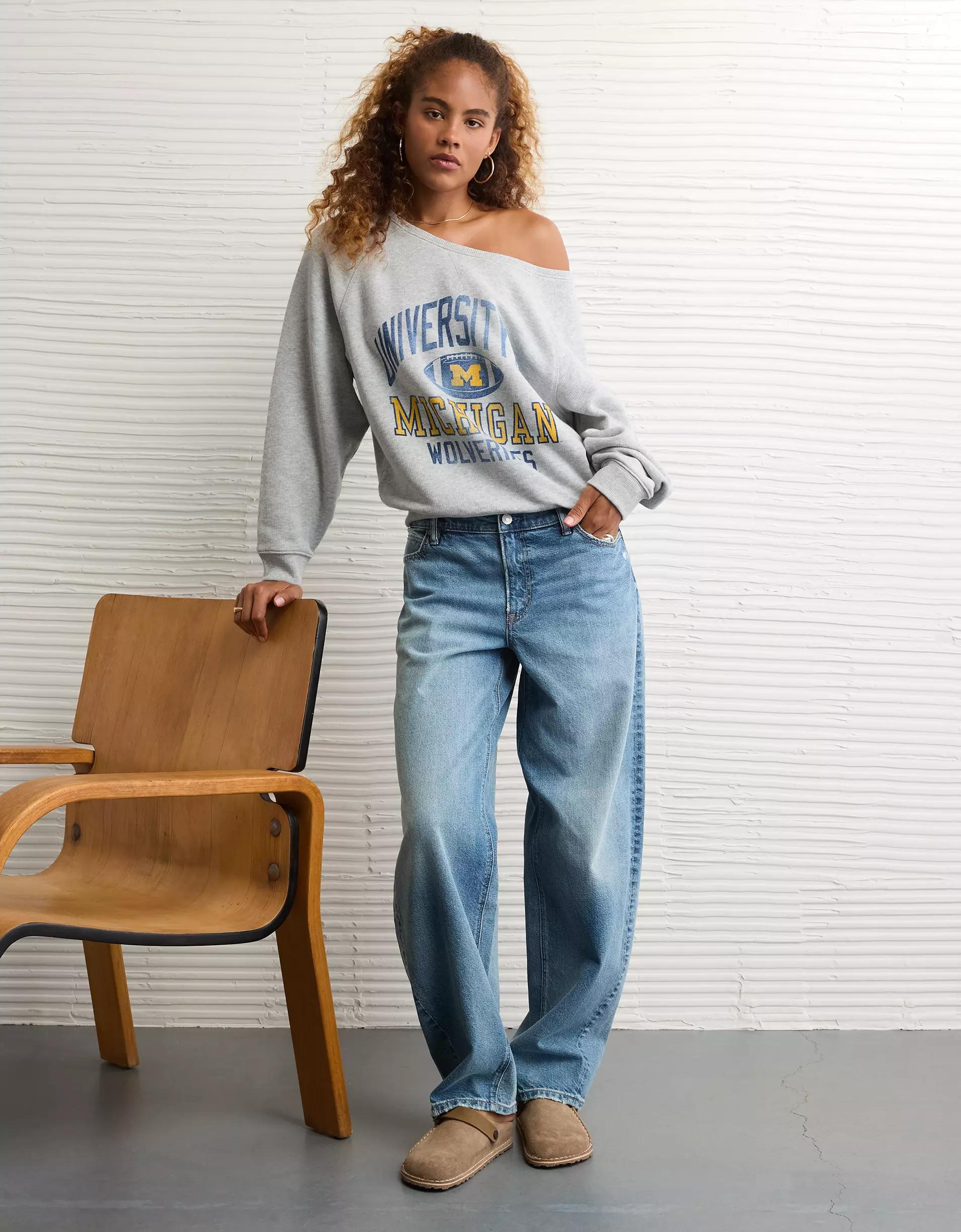 AE Michigan Wolverines Graphic Off The Shoulder Sweatshirt Product Image