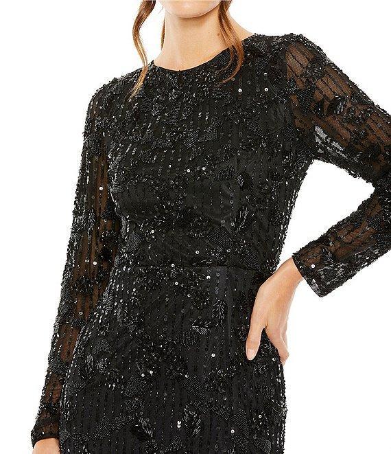 Mac Duggal Long Sleeve Crew Neck Embellished Midi Dress Product Image