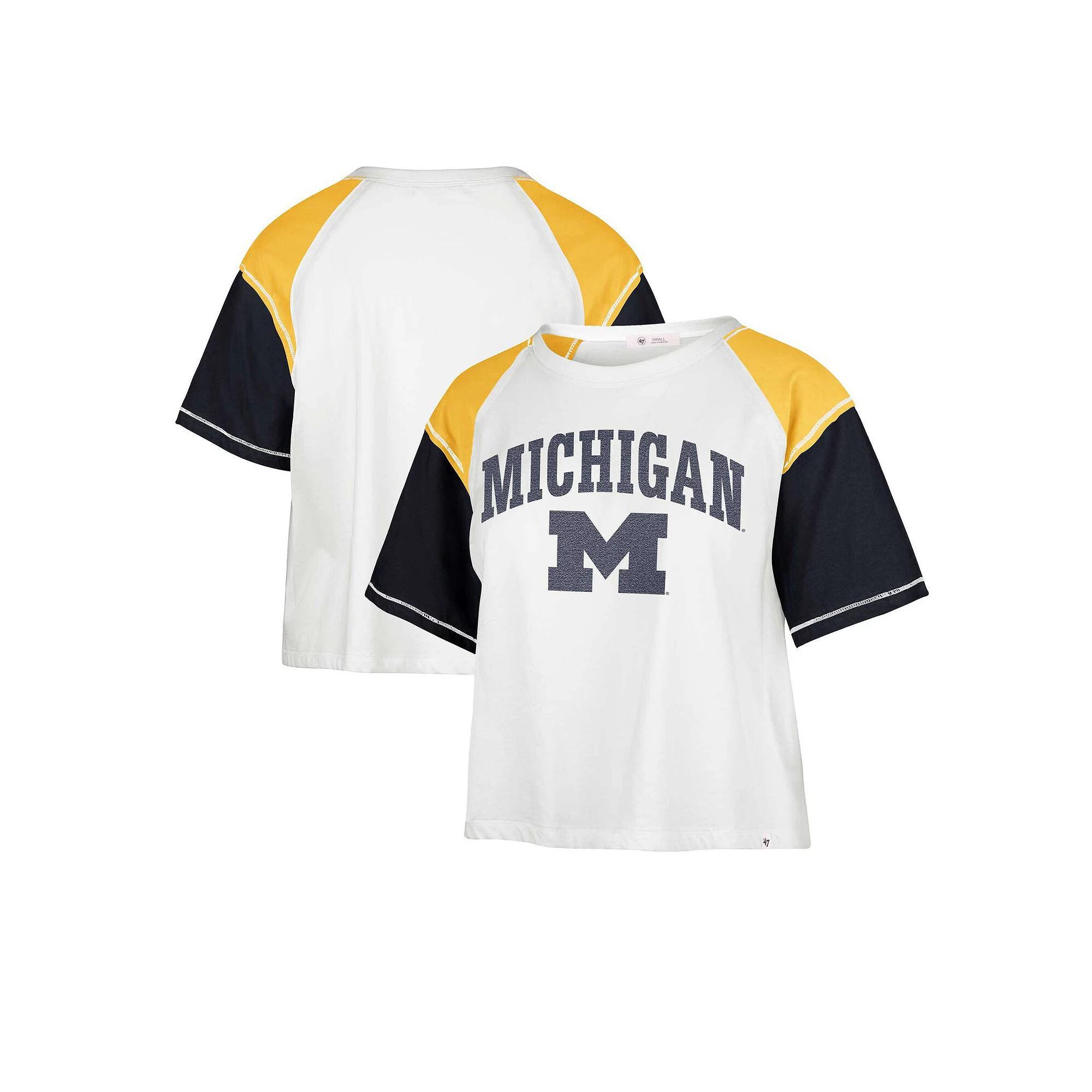 Women's '47 White Michigan Wolverines Serenity Gia Cropped T-Shirt, Size: Small Product Image