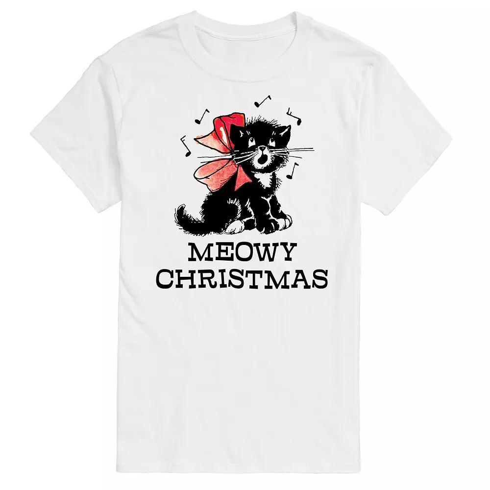 Men's Vintage Meowy Christmas Graphic Tee, Size: Small, White Product Image