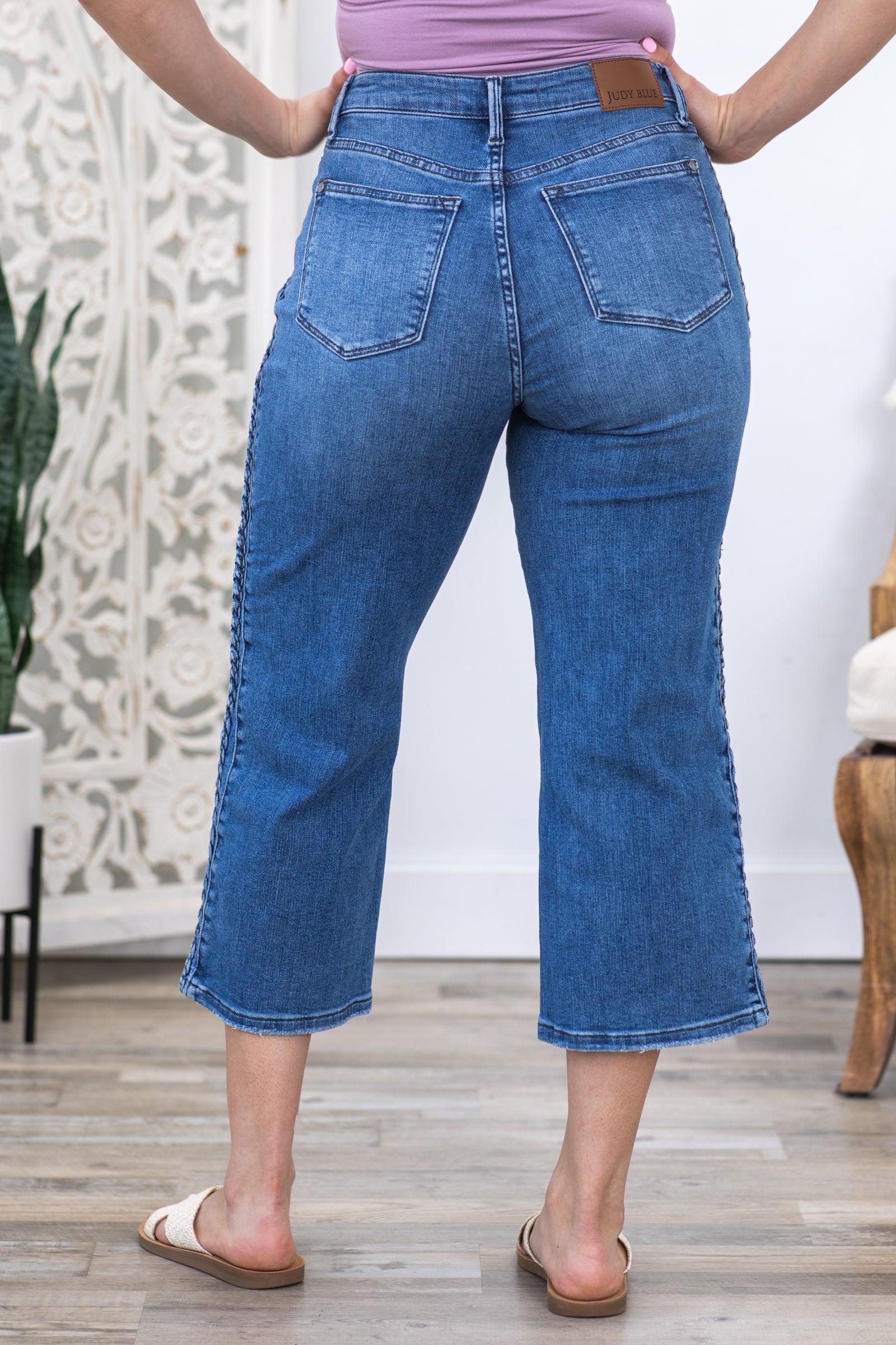 Judy Blue Braid Detail Crop Wide Leg Jeans Product Image