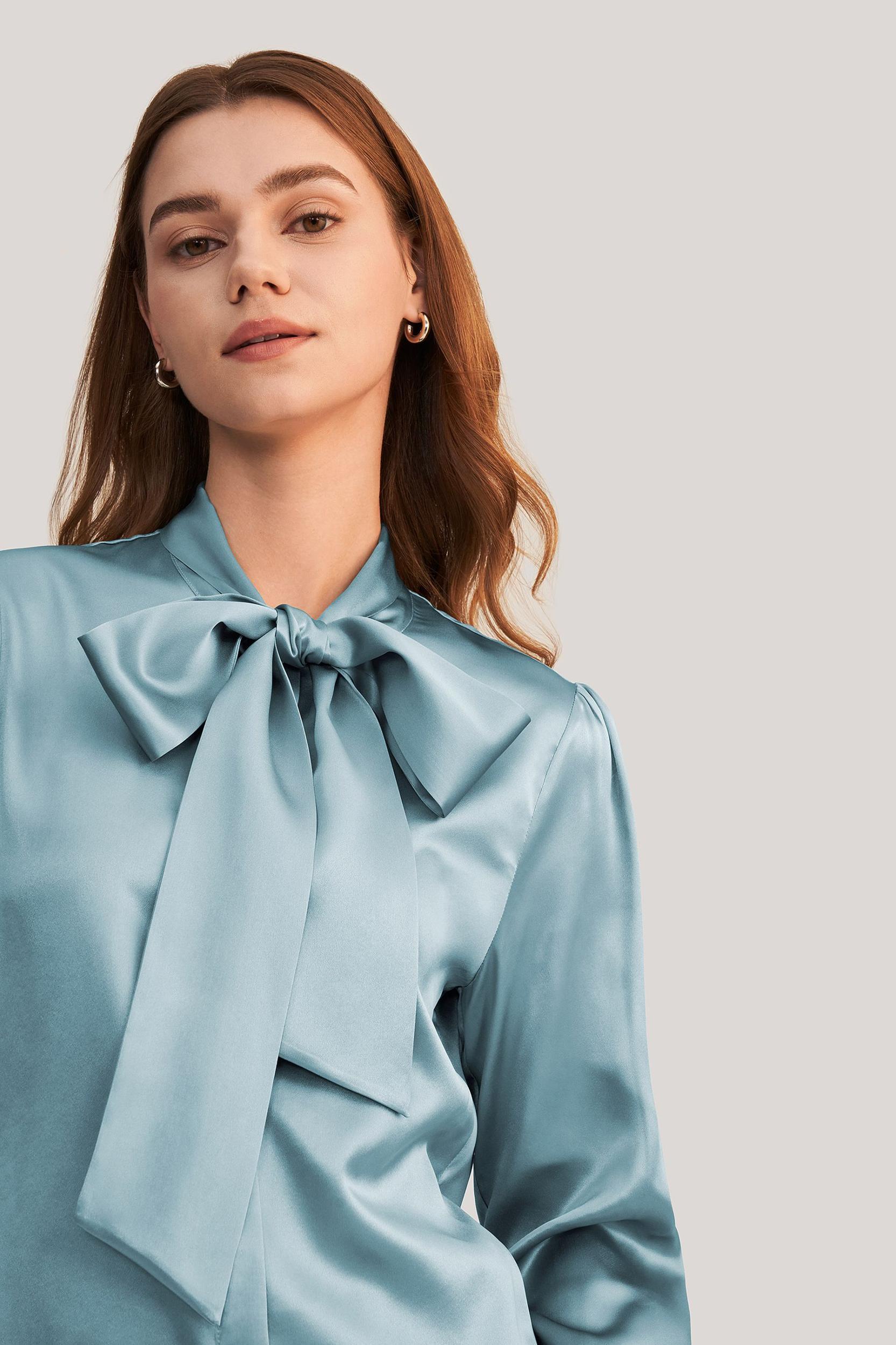 Women Bow-tie Neck Silk Blouse Product Image