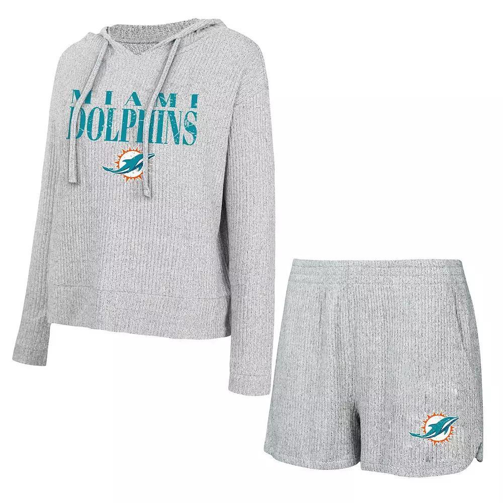 Women's Concepts Sport Gray Miami Dolphins Juniper Long Sleeve Hoodie T-Shirt & Shorts Set,  Product Image