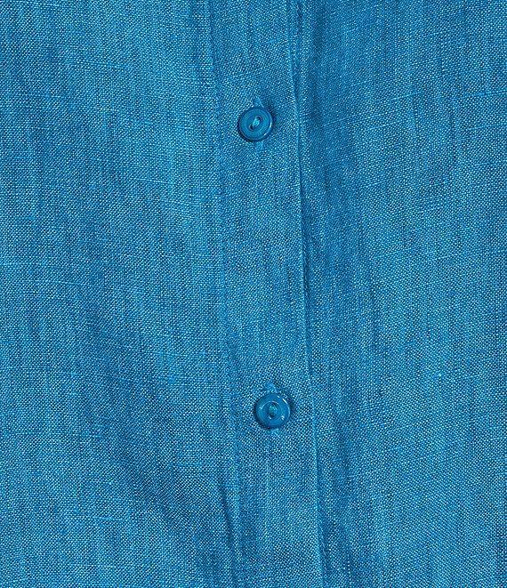Eileen Fisher Washed Organic Linen Mandarin Collar Short Sleeve Button Front Top Product Image