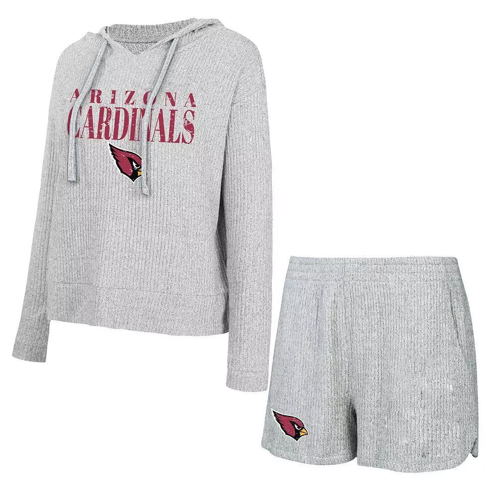 Women's Concepts Sport Gray Arizona Cardinals Juniper Long Sleeve Hoodie T-Shirt & Shorts Set,  Product Image
