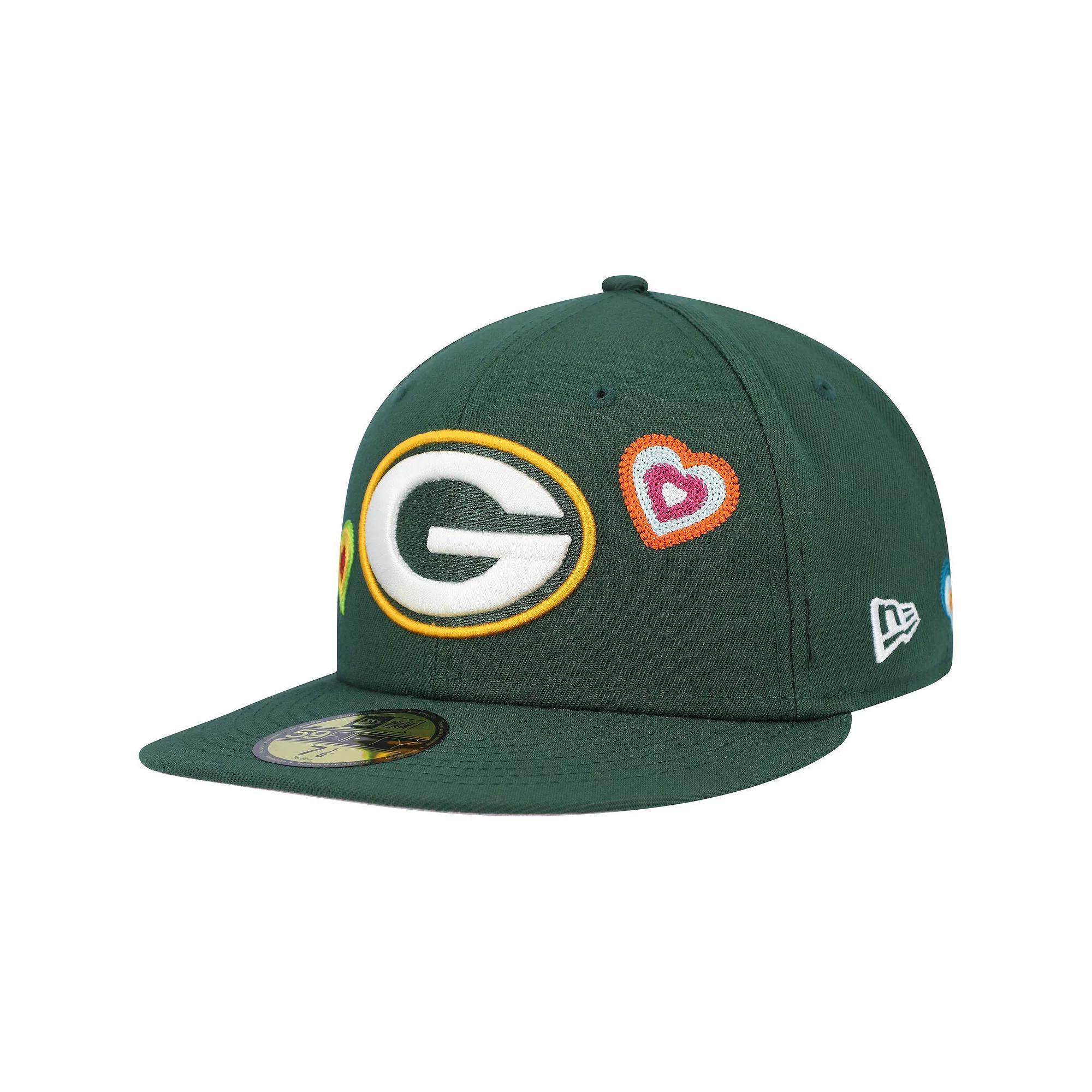 Men's New Era Green Green Bay Packers Chain Stitch Heart 59FIFTY Fitted Hat,  Product Image