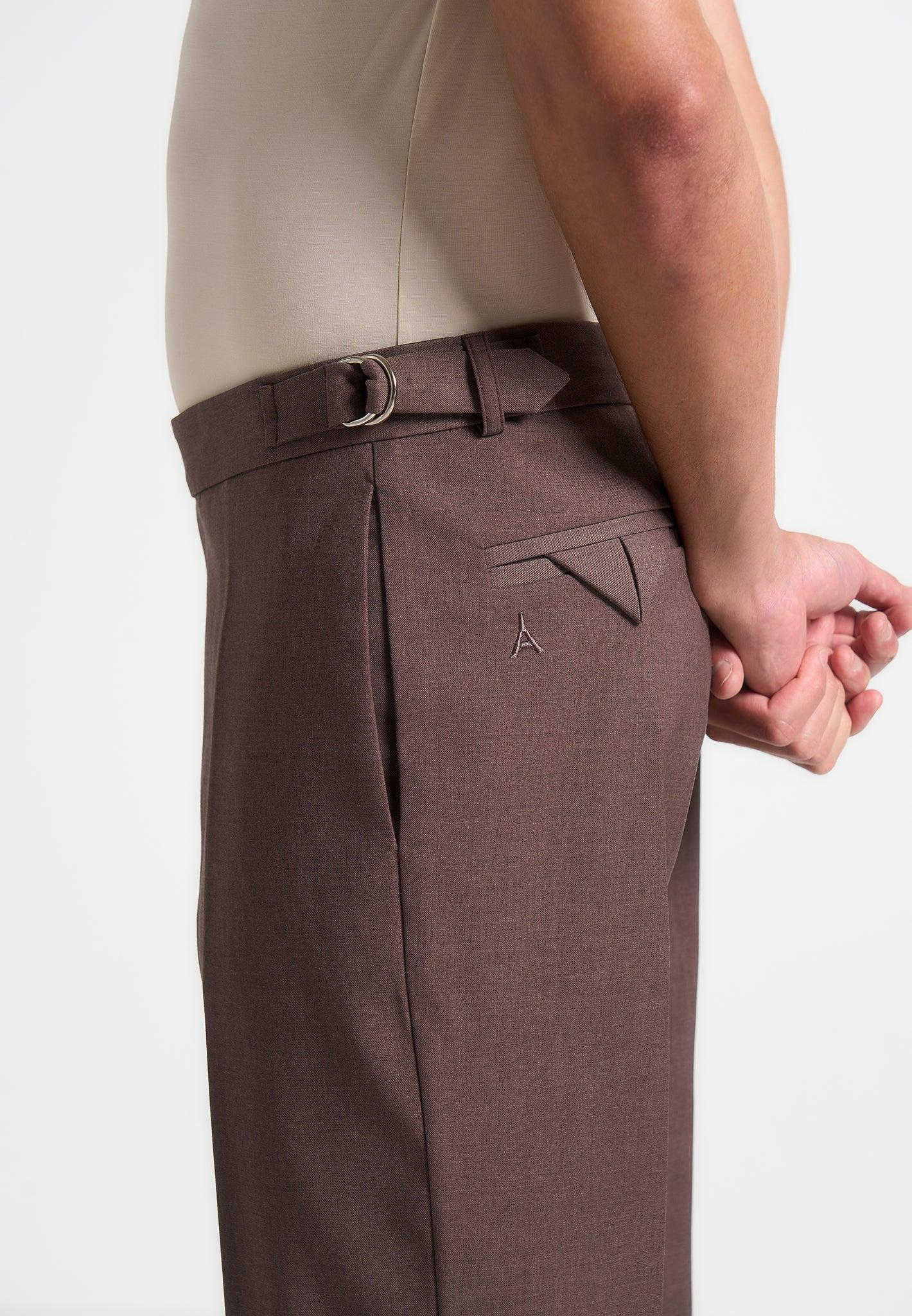 Joseph - Regular Fit Twill Pleated Tailored Trousers - Brown Male Product Image
