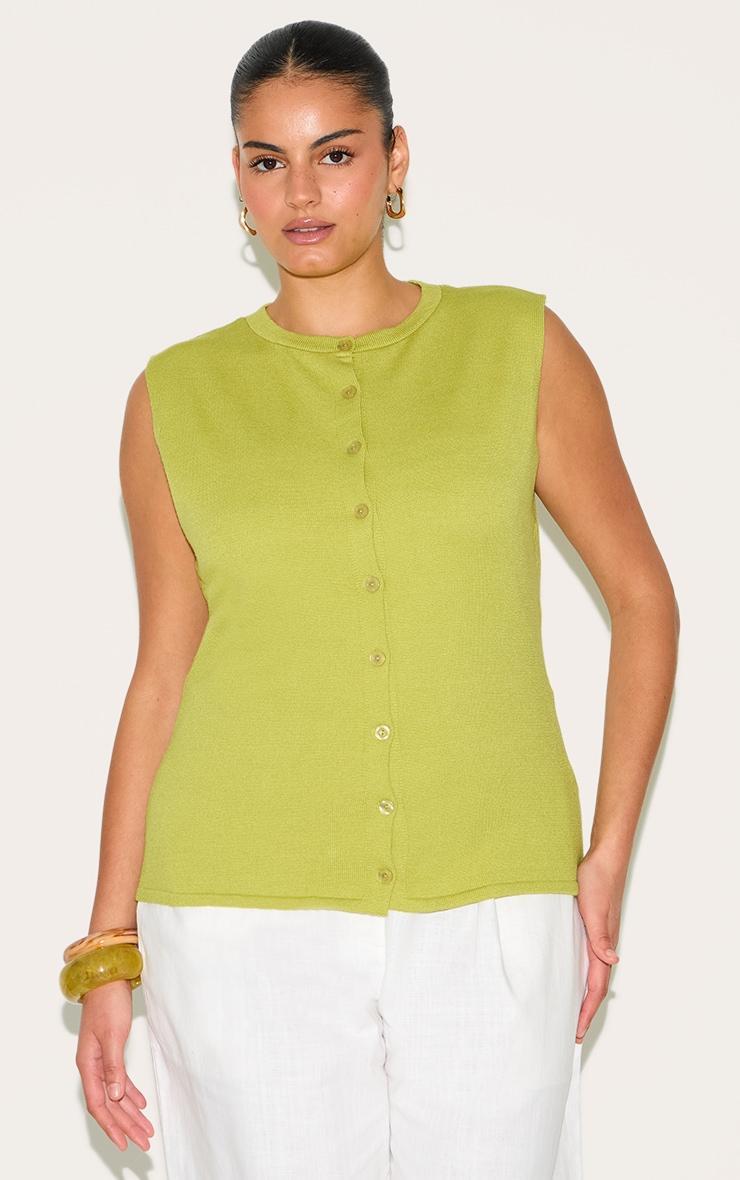Plus Lime Sleeveless Button Through Sleeveless Top Product Image