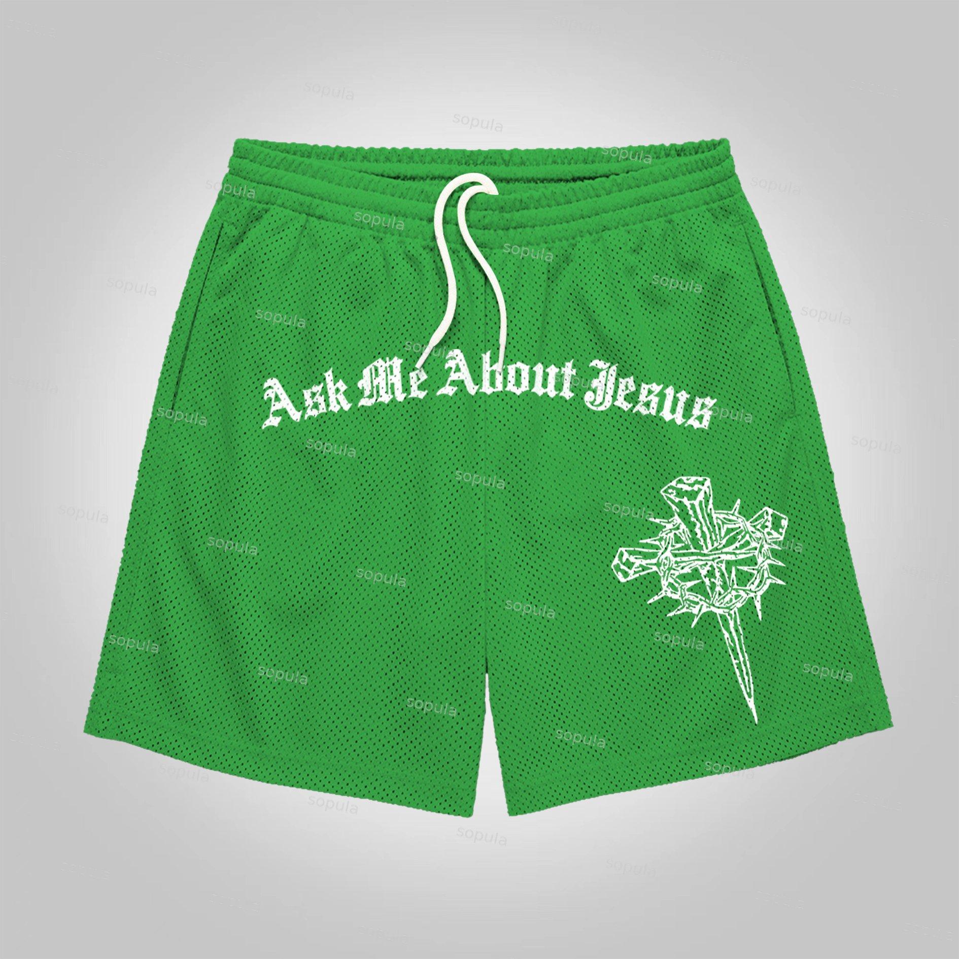 Sopula Ask Me About Jesus Graphic Mesh Shorts Product Image