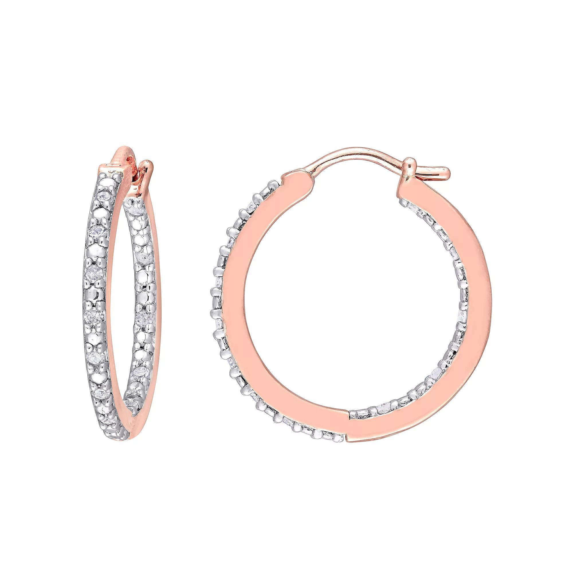 Stella Grace 18k Rose Gold Over Silver 1/4 Carat T.W. Diamond Inside-Out Hoop Earrings, Women's, Rose Gold Tone Product Image