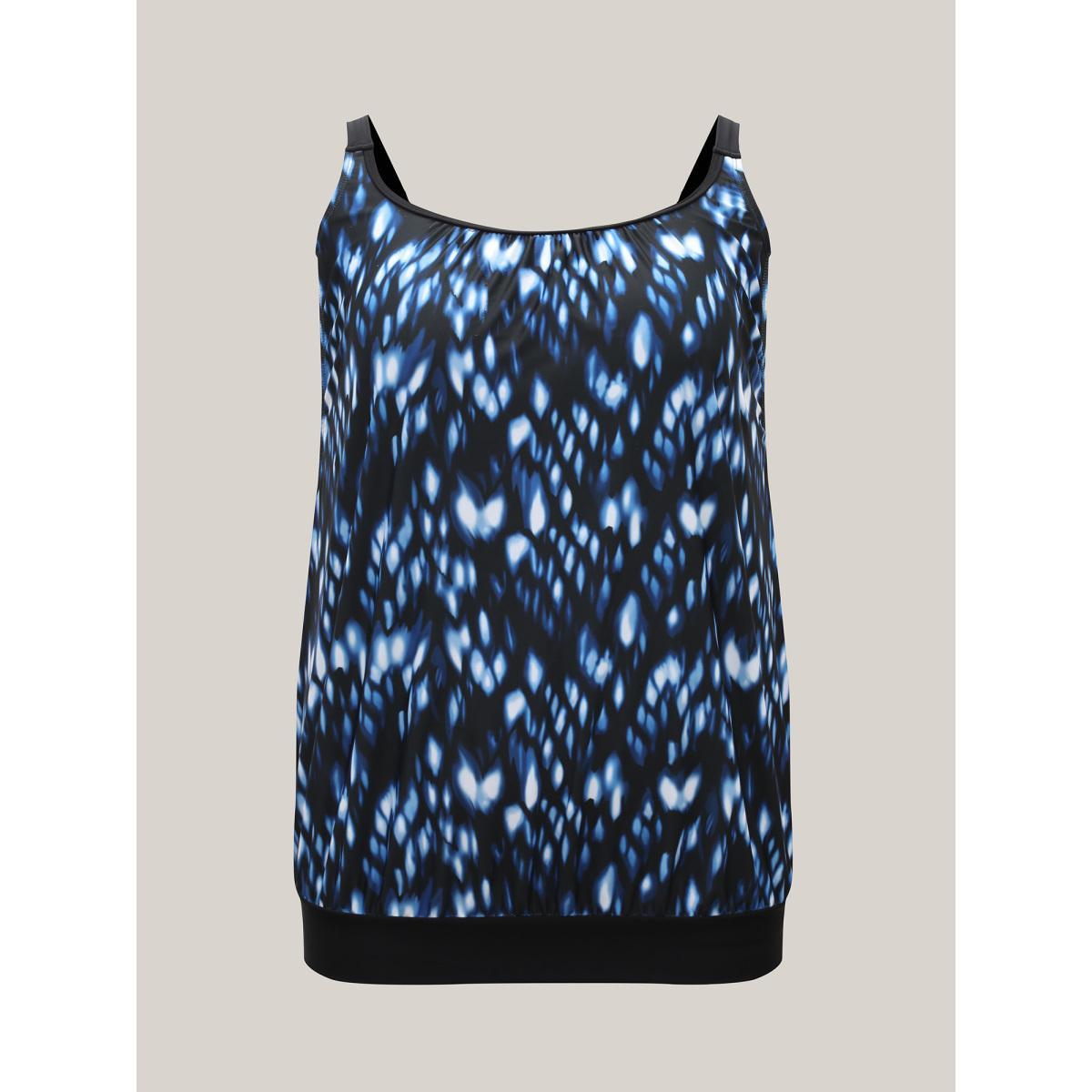 Plus Size Tie-Dye Print Swim Top Women's Swimwear Black Resort Contrast High stretch Bodycon U-neck Curve Swim Tops BloomChic 18-20/2X Product Image