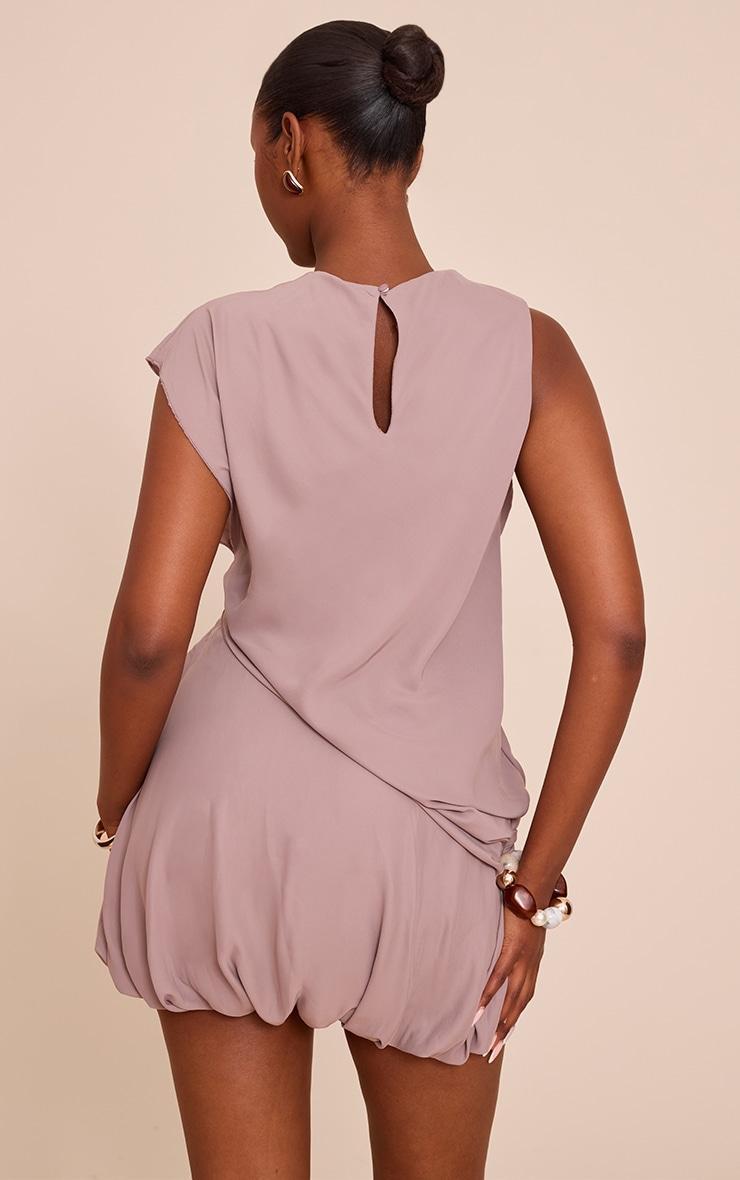 Taupe Chiffon Frill Hem Shift Mini Dress Product Image