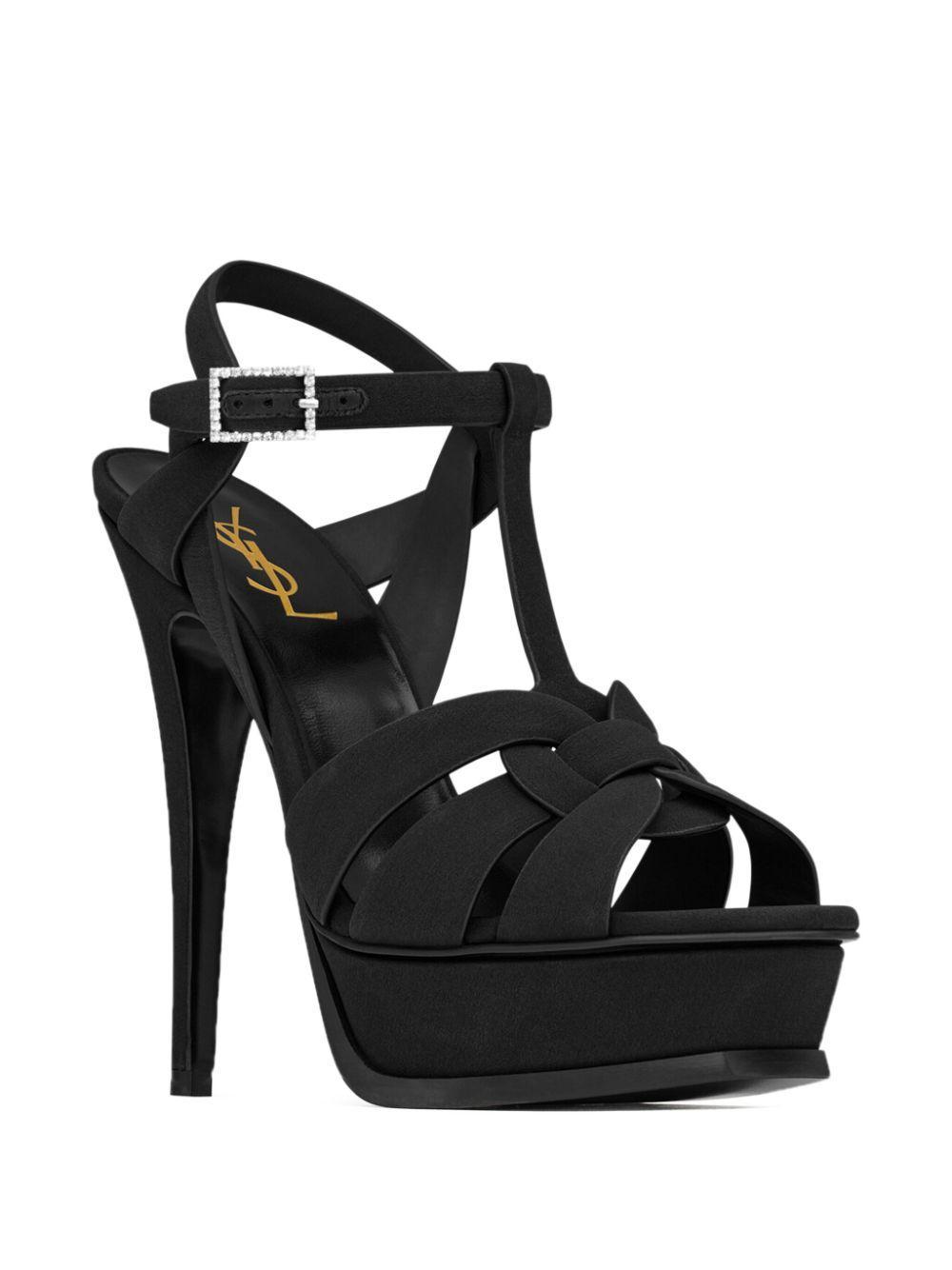 SAINT LAURENT Tribute Leather 105mm Platform Sandals In Black Product Image