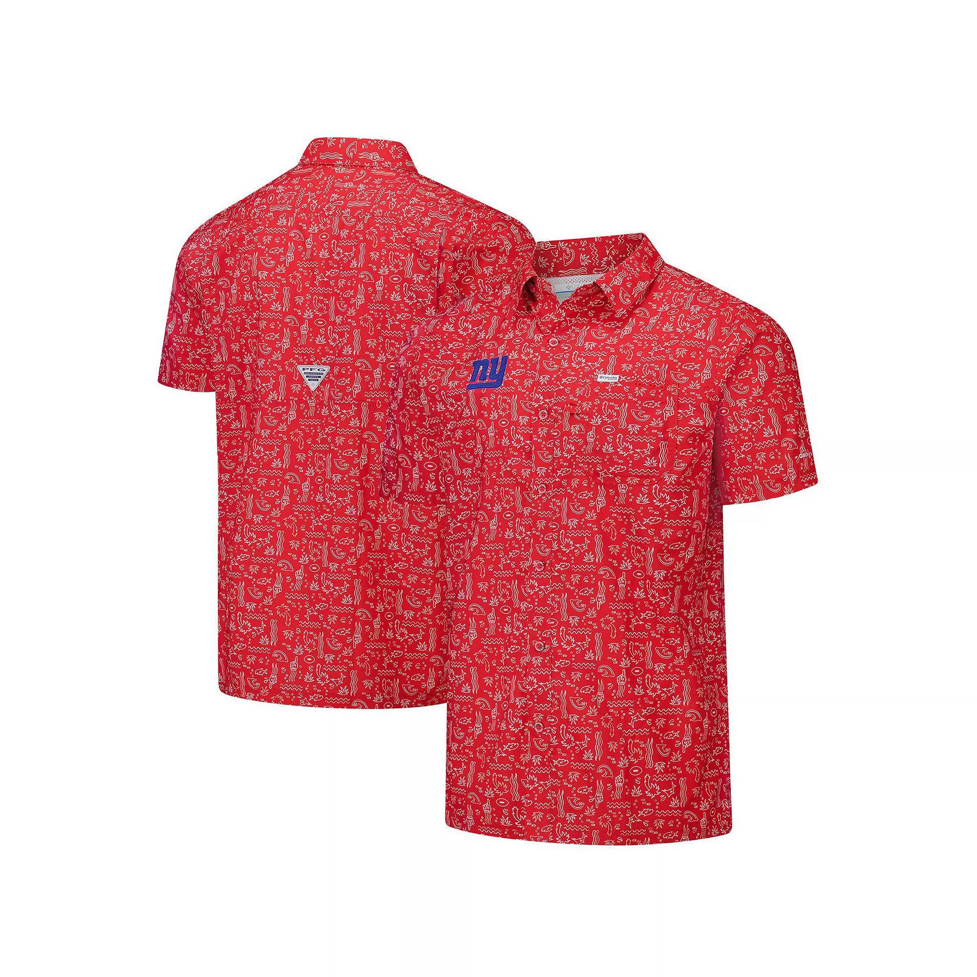 Men's Columbia PFG Red New York Giants Super Slack Tide Omni-Wick Button-Up Shirt,  Product Image