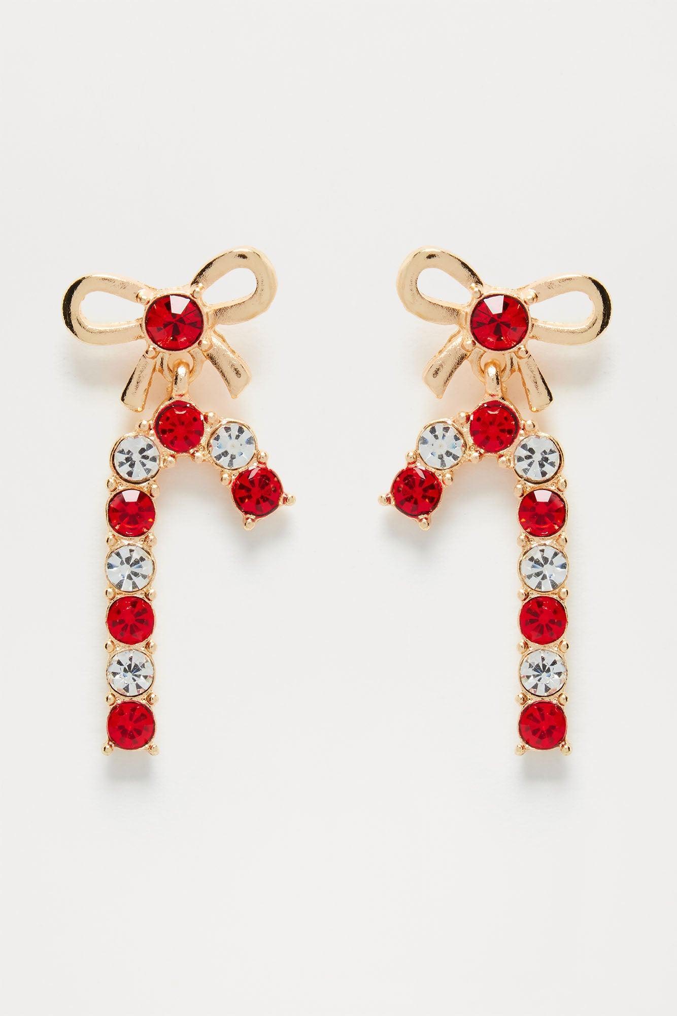 As Sweet As A Candy Cane Earrings - Gold/Red Product Image