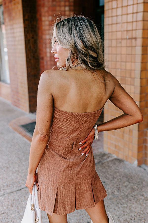 Soho Style Corduroy Romper Dress in Mocha Product Image