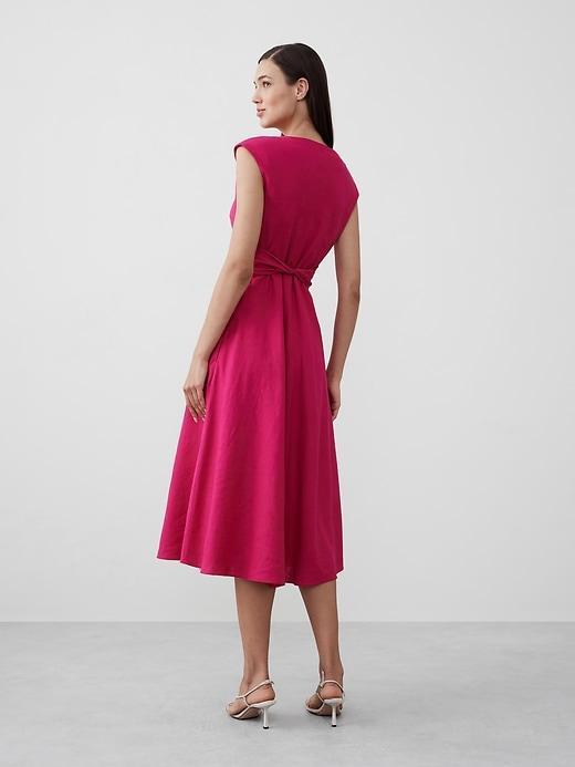 Linen-Blend Wrap Midi Dress Product Image