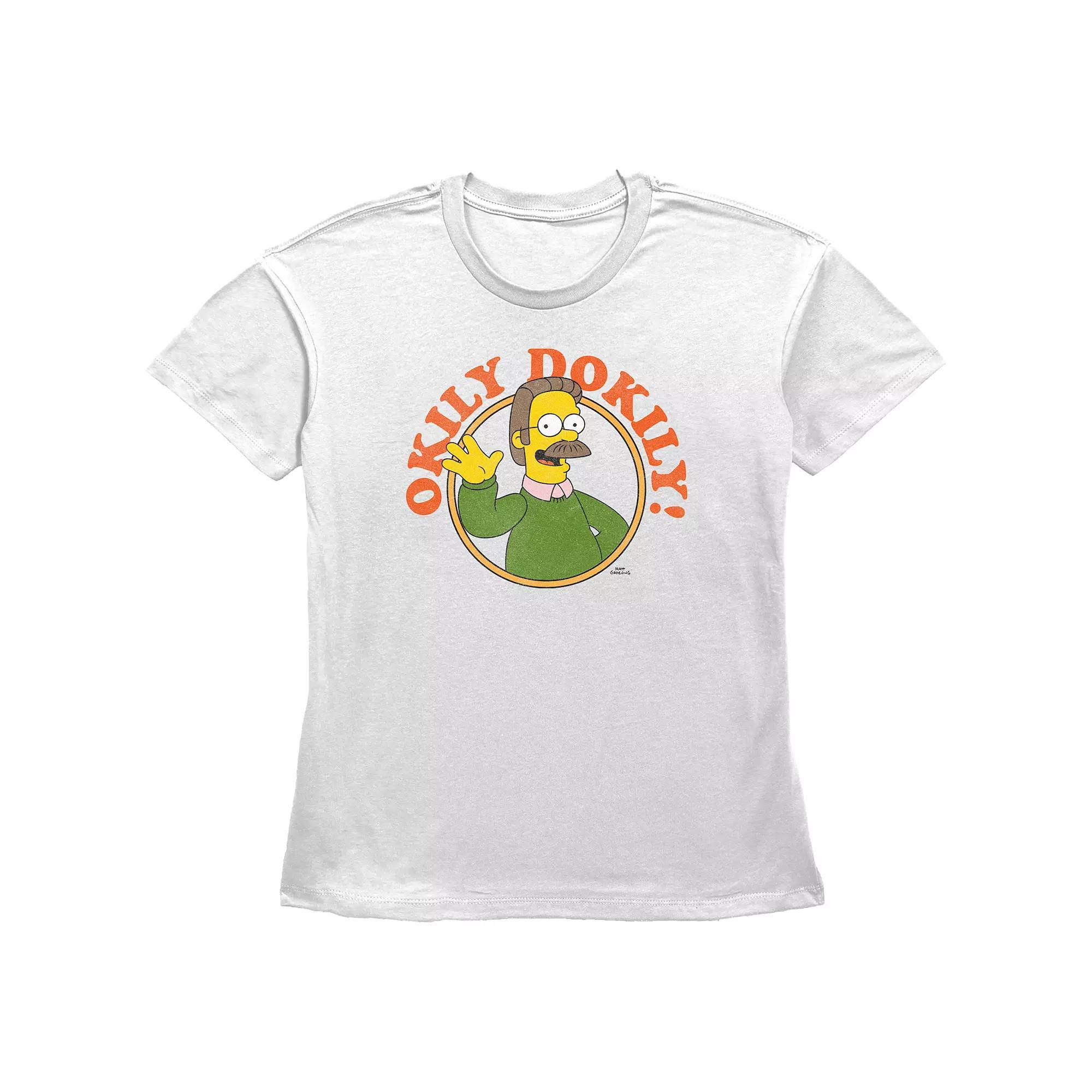 Womens The Simpsons Ned Okily Dokily Basic Fit Graphic Tee, Girls Product Image