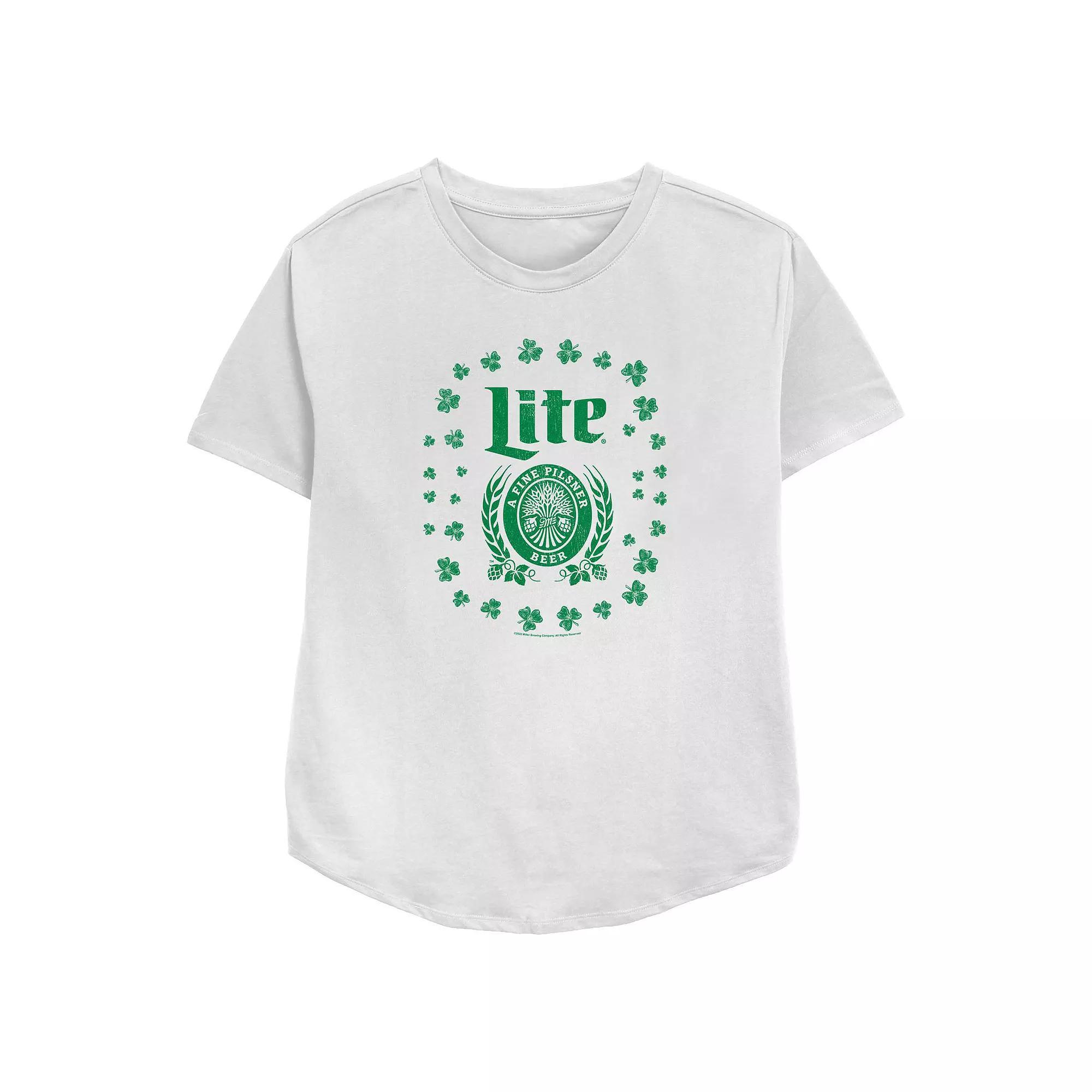Women's Miller Lite Shamrock Logo Relaxed Fit Graphic Tee, Size: XL, White Product Image