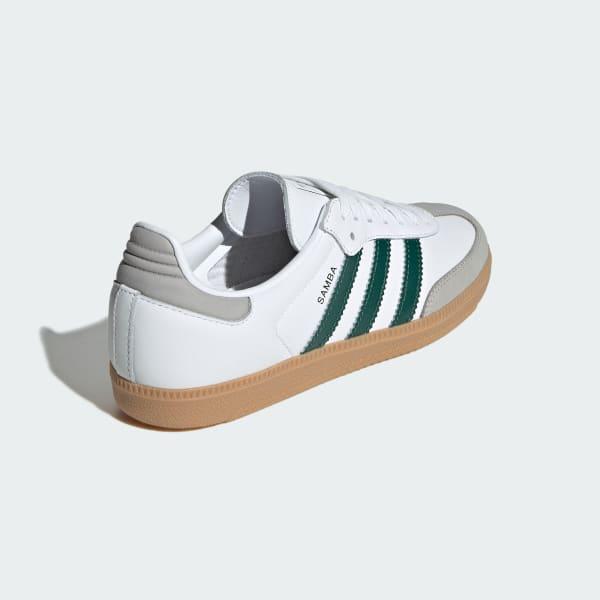 Womens adidas Samba OG Athletic Shoe - Cloud White / Collegiate Green / Grey Two Product Image