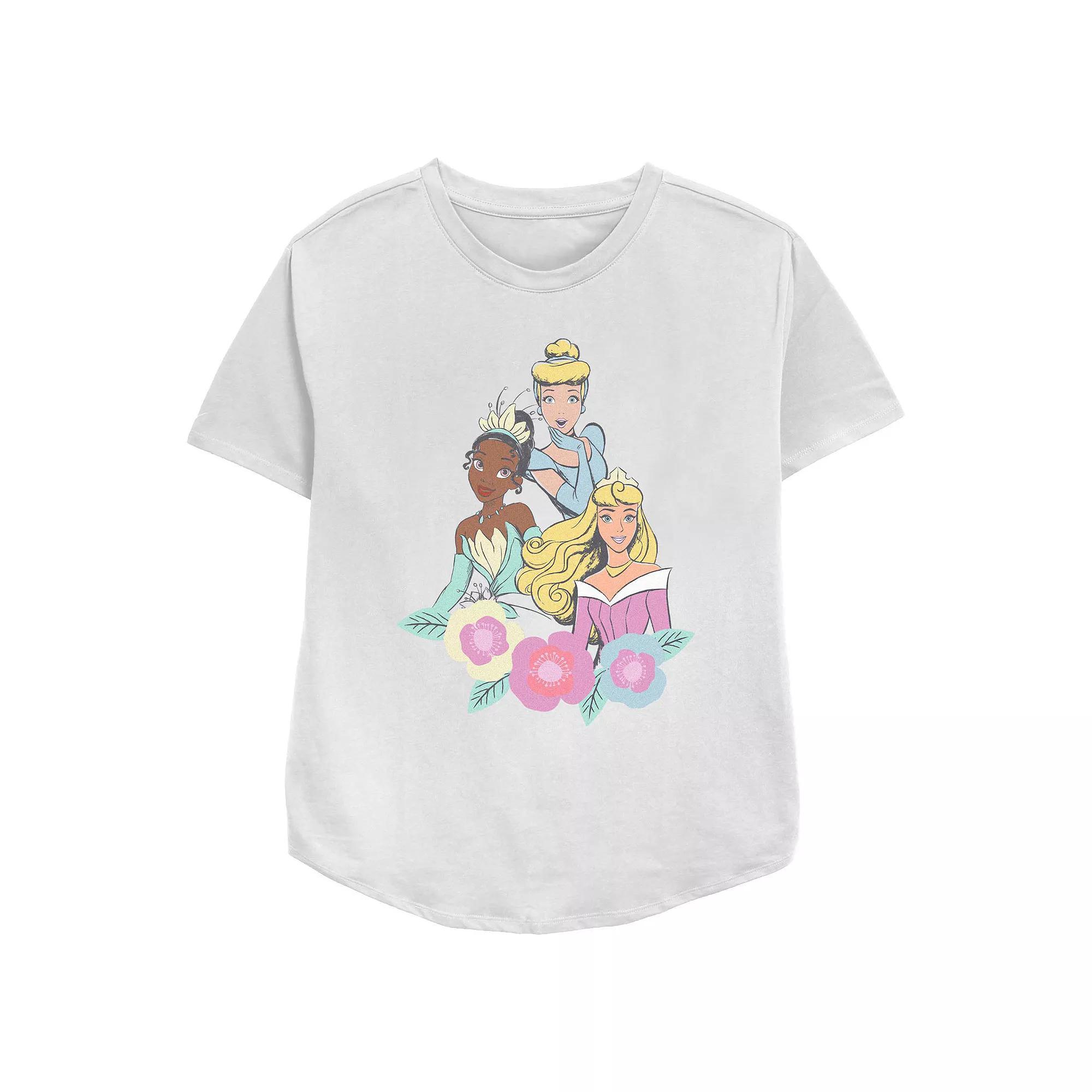 Disney Princess Tiana, Cinderella & Aurora Springtime Trio Women's Relaxed Fit Graphic Tee,  Product Image