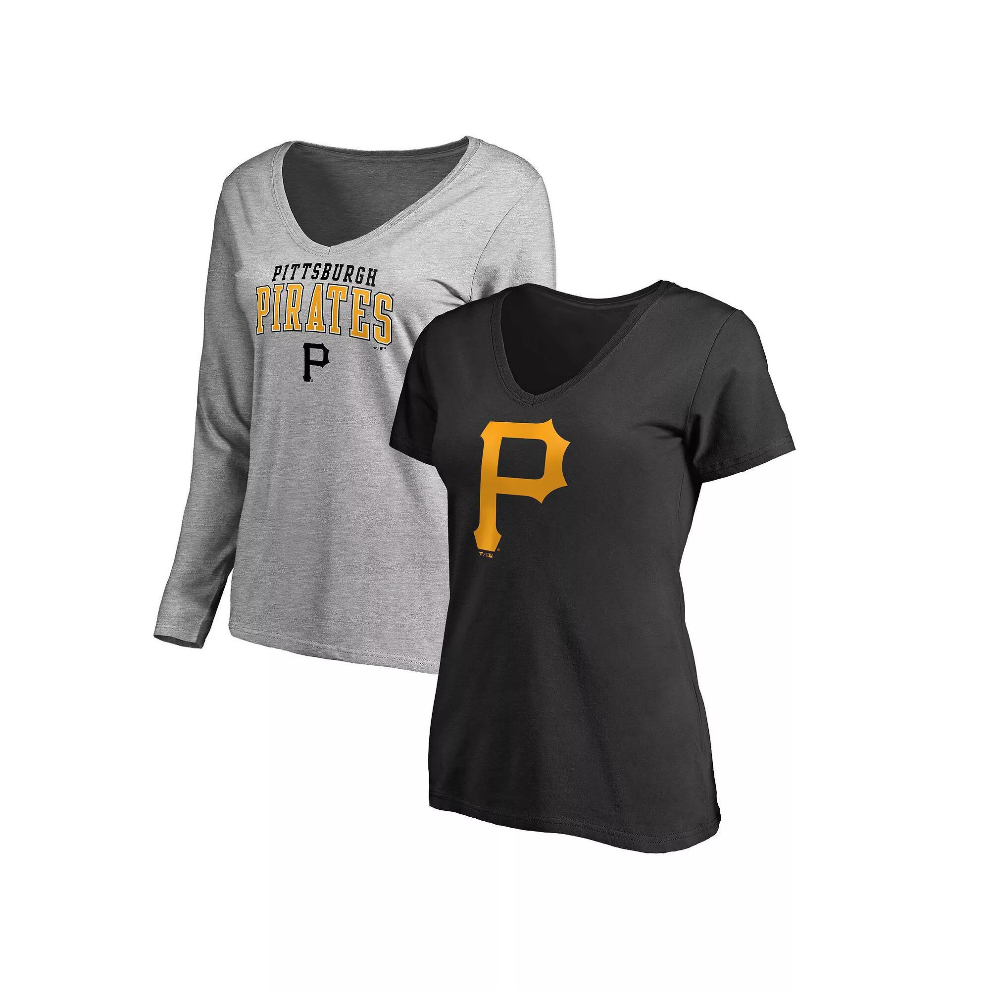 Women's Fanatics Black/Heather Gray Pittsburgh Pirates Short & Long Sleeve T-Shirt Combo Pack, Size: Medium Product Image