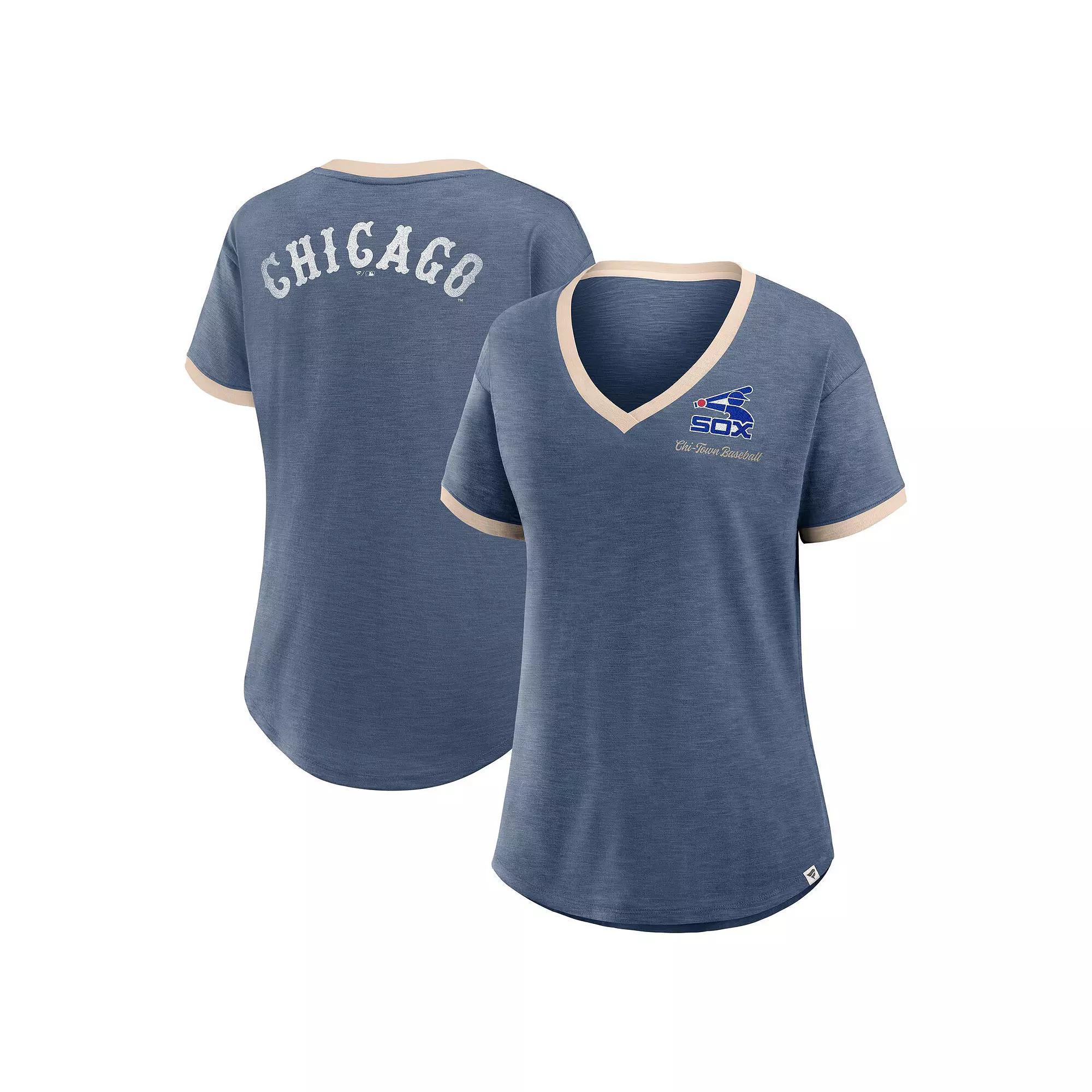 Women's Fanatics Navy Chicago White Sox Binge Worthy Stadium Slub V-Neck T-Shirt,  Product Image