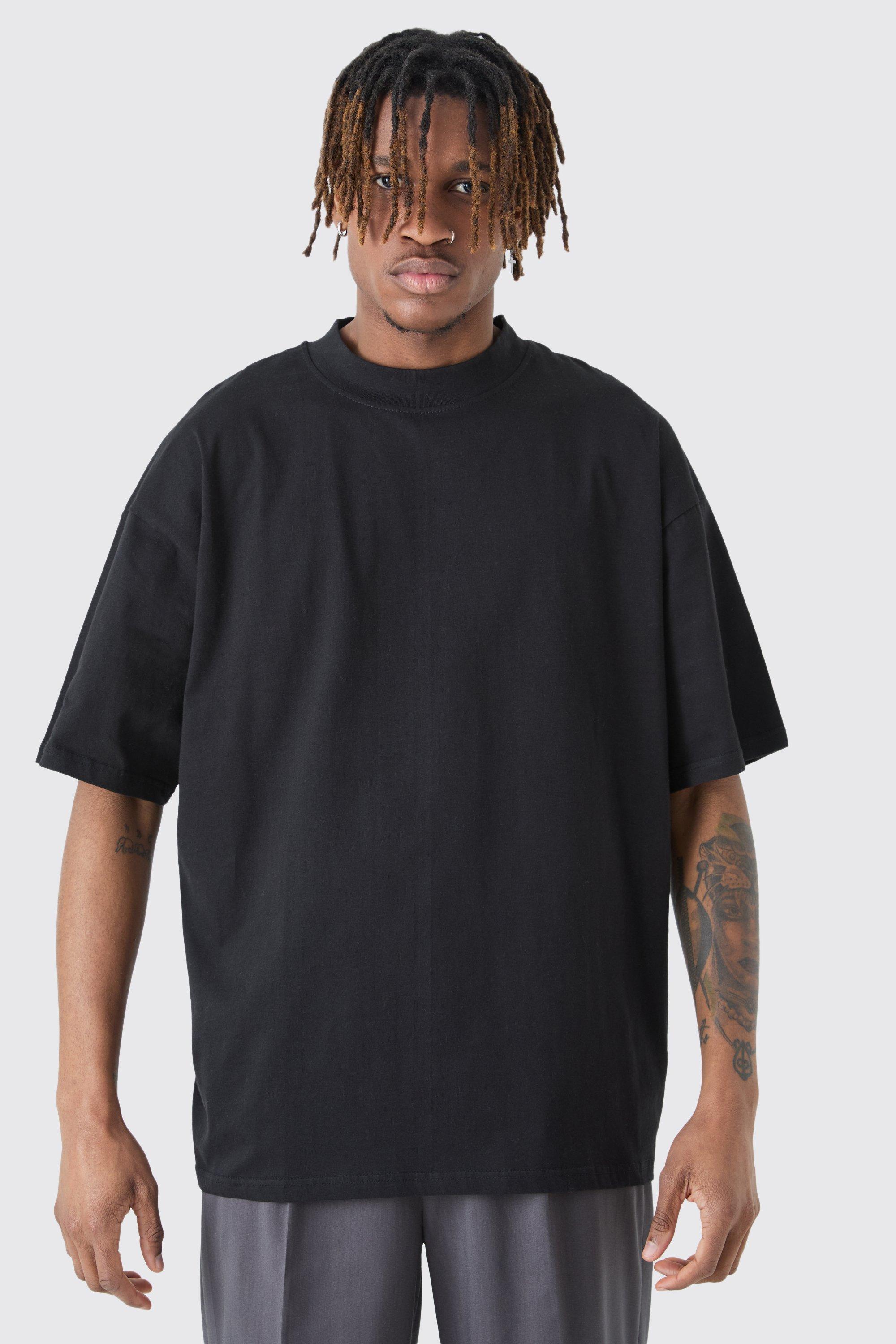 Mens Tall Oversized Extended Neck T-shirt - Black Product Image