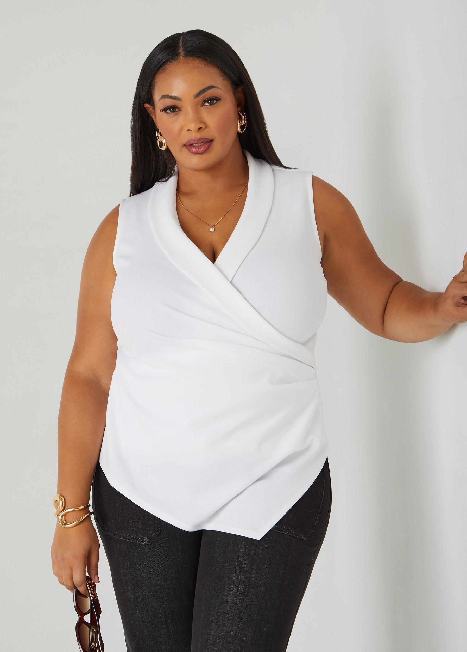 Plus Size Gathered Faux Wrap Top Ashley Stewart Product Image