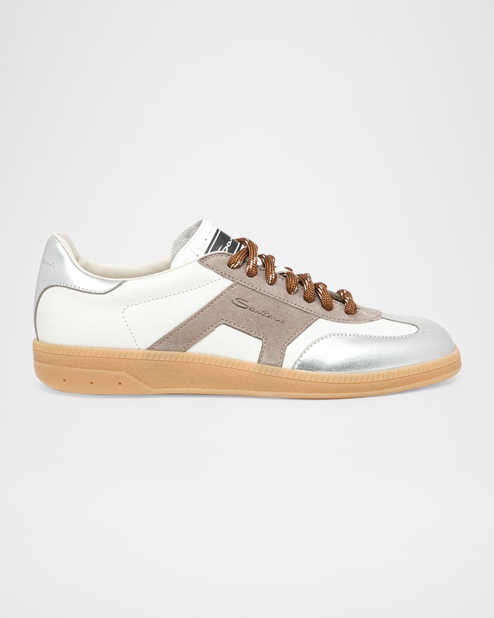 Mixed Leather Low-Top Sneakers Product Image