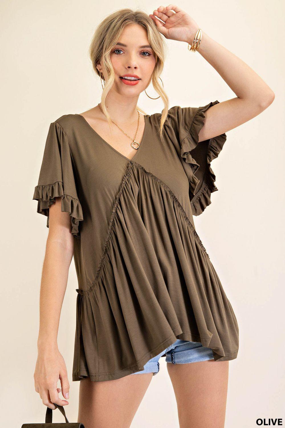 7275   Gracie Bell Sleeve Ruffle Top - Reg & Plus! Product Image