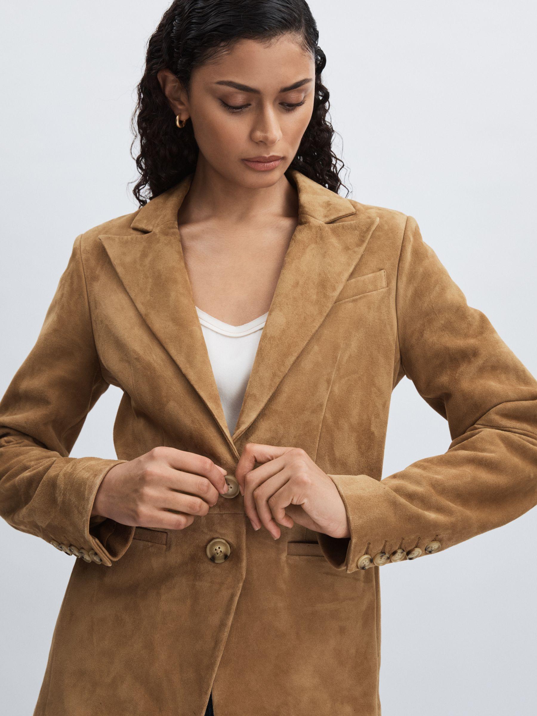 Paige Suede Single-Breasted Blazer in Tan Product Image