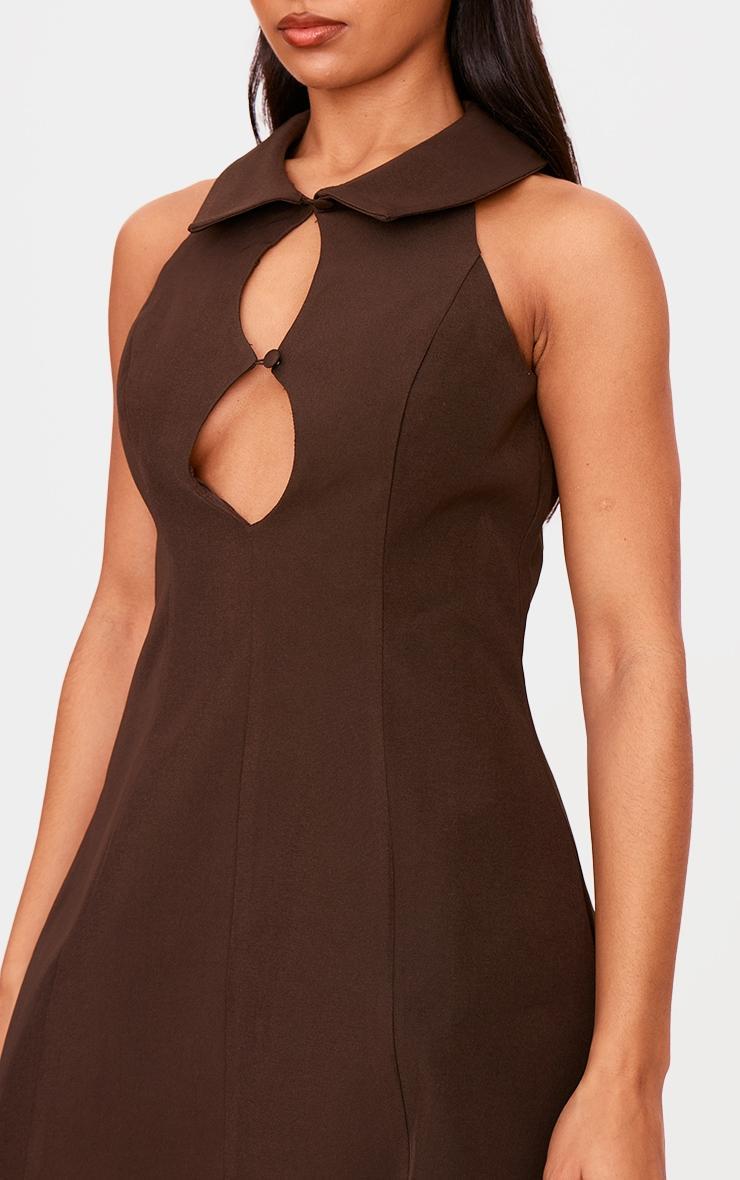 Chocolate Woven Collar Keyhole Detail Shift Dress Product Image