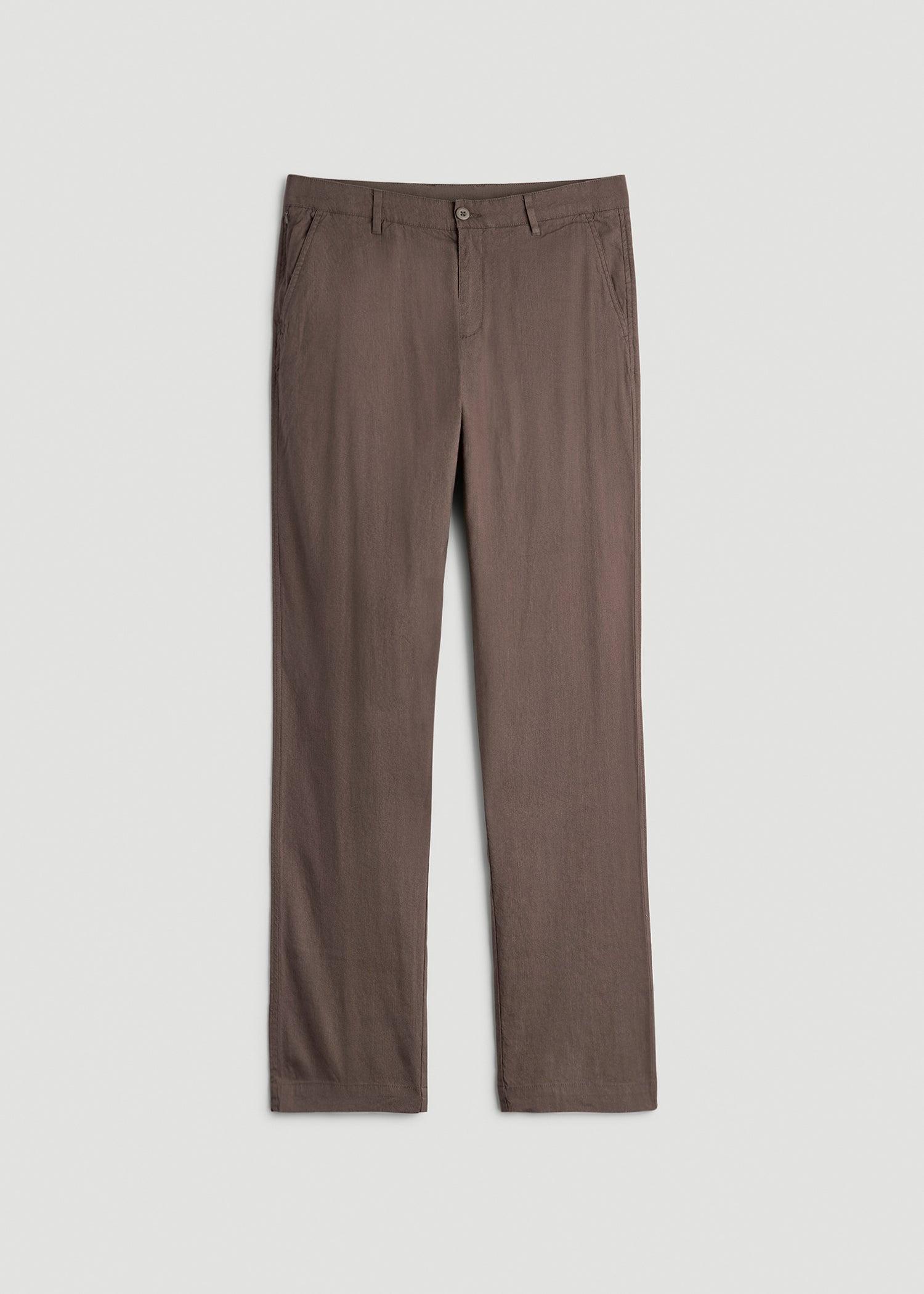 Garment Dyed Linen Casual Pants for Tall Men in Washed Brown Male Product Image