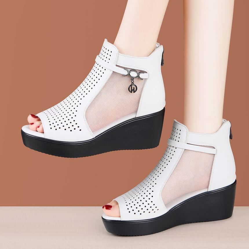 Platform Peep Toe Panel Mesh High Top Shoes Product Image