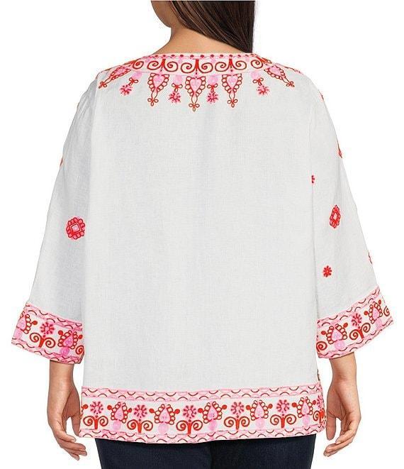 John Mark Plus Size Embroidered Split V-Neck 3/4 Sleeve Hi-Low Hem Tunic Product Image