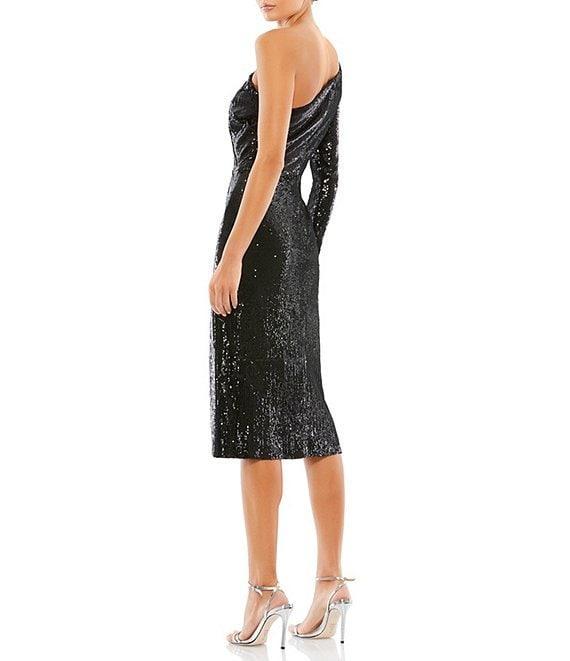 Mac Duggal Ruched Sequin One Shoulder Midi Dress Product Image