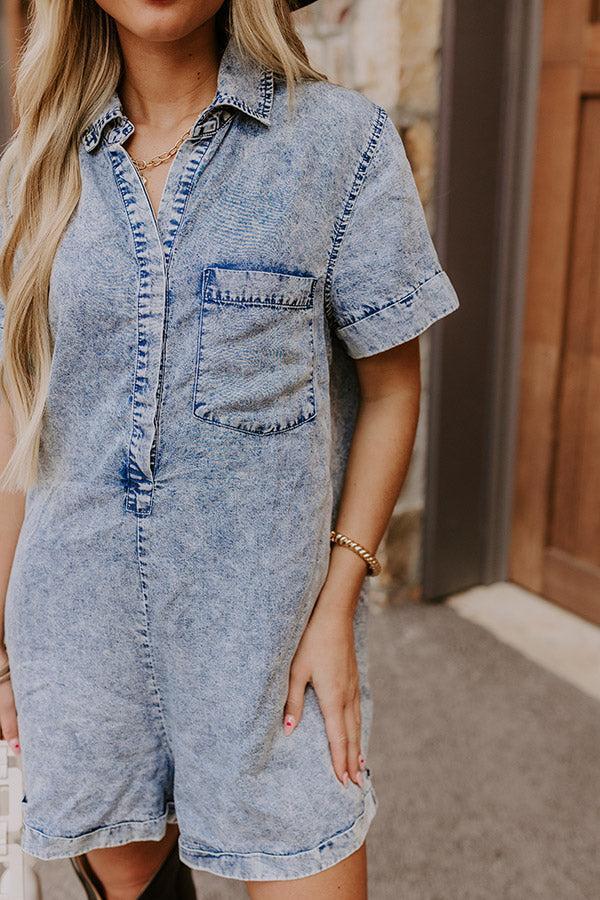 Park Days Ahead Chambray Romper in Light Wash Product Image