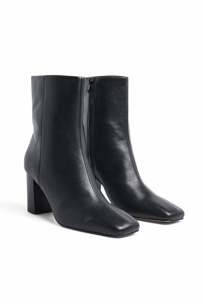 Squared Toe Leather Ankle Boots Product Image