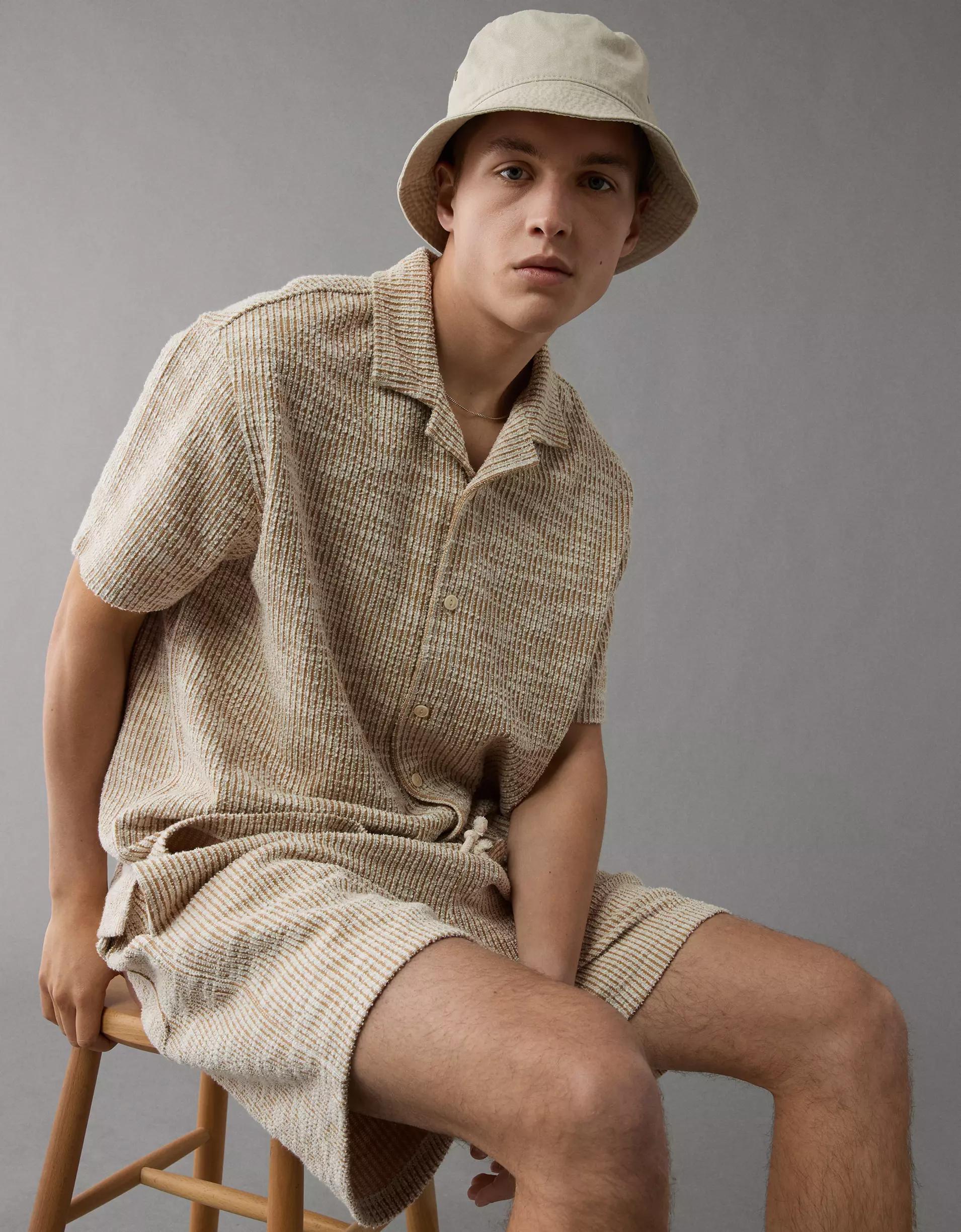 AE Textured Button-Up Camp Shirt Product Image