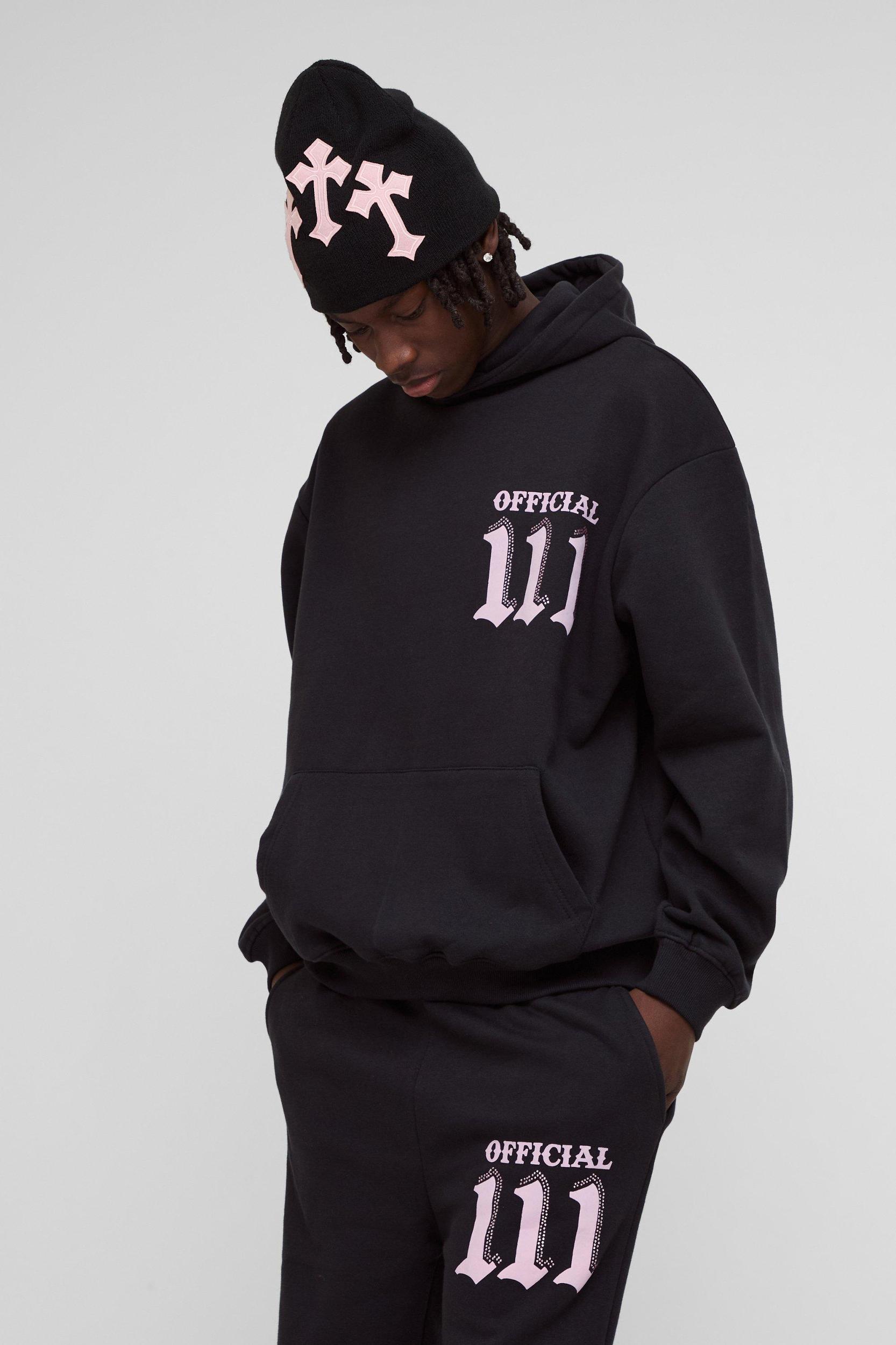 Oversized Moto Puff & Diamante Print Hooded Tracksuit | boohooMAN USA Product Image